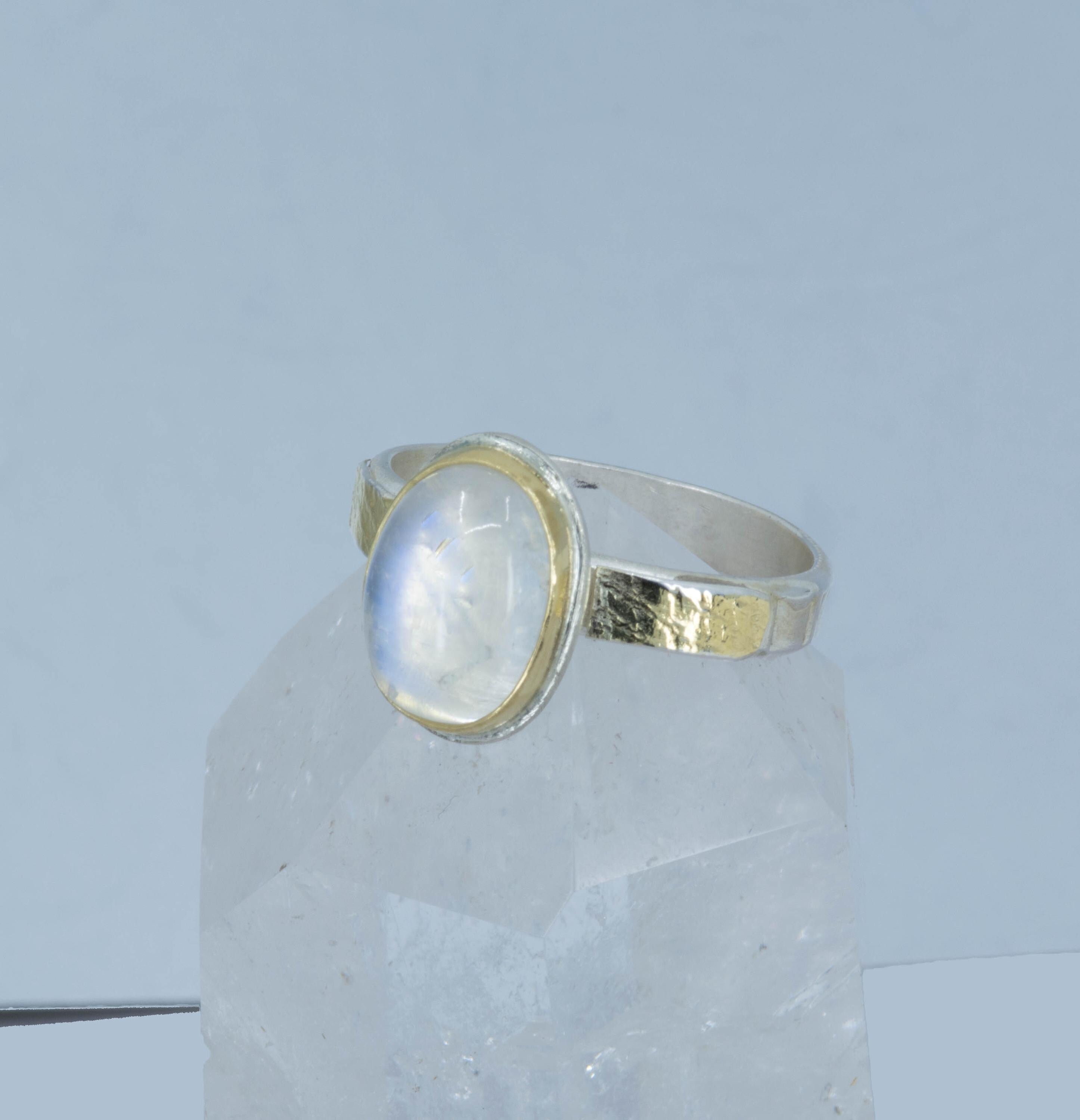 Rainbow Moonstone Cocktail Ring in Gold and Silver, US Size 9.5 Ring
