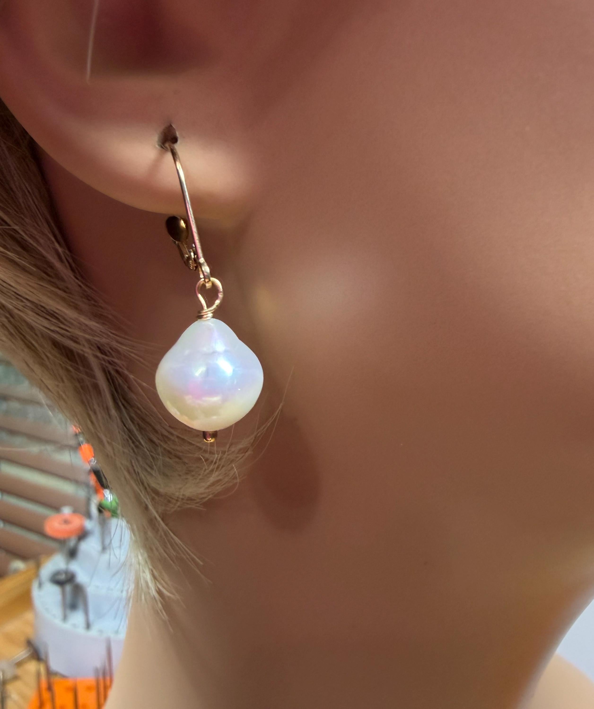 14K Gold Freshwater Pearl Dangle Earrings, OOAK Bridal Jewelry