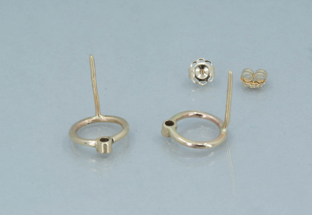 Gold and Diamond Hoop Stud Earrings, April Birthstone, One of a Kind Contemporary Earrings