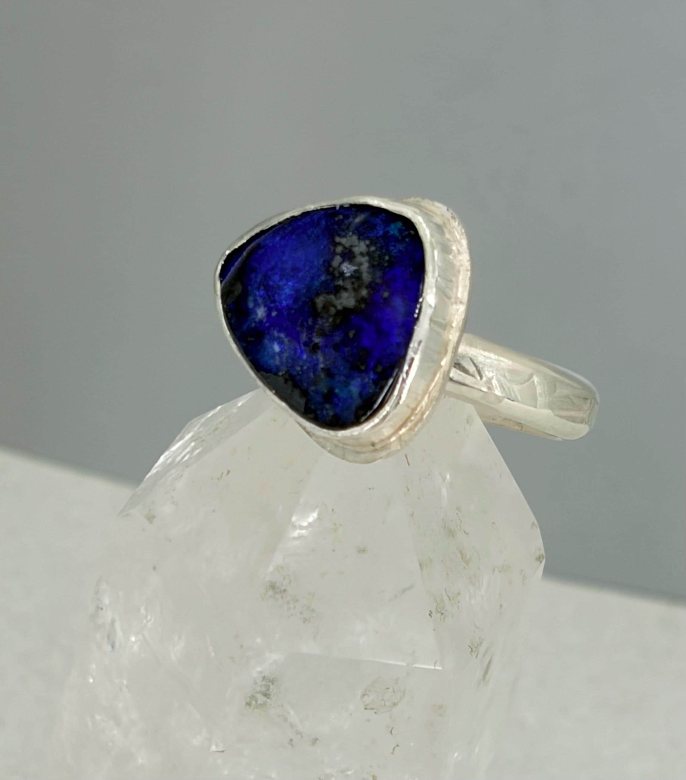 Boulder Opal Statement Ring, Royal Blue Sterling Silver, Size 8