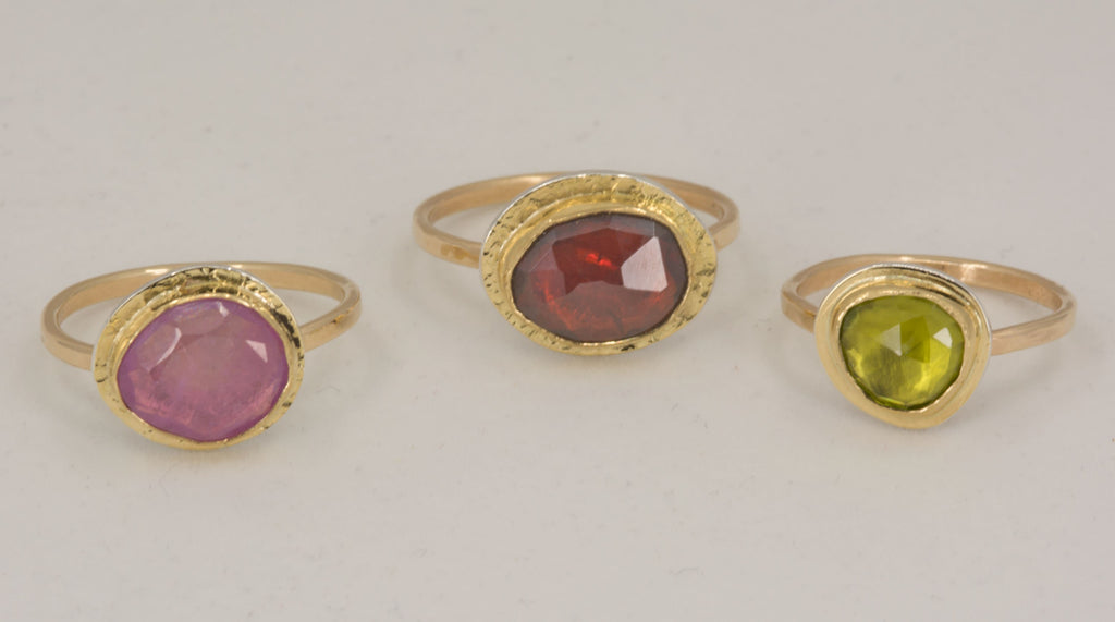 Rhodolite Garnet Ring: Rose Cut Gemstone, 18K Gold & Sterling Silver, US Size 6.5