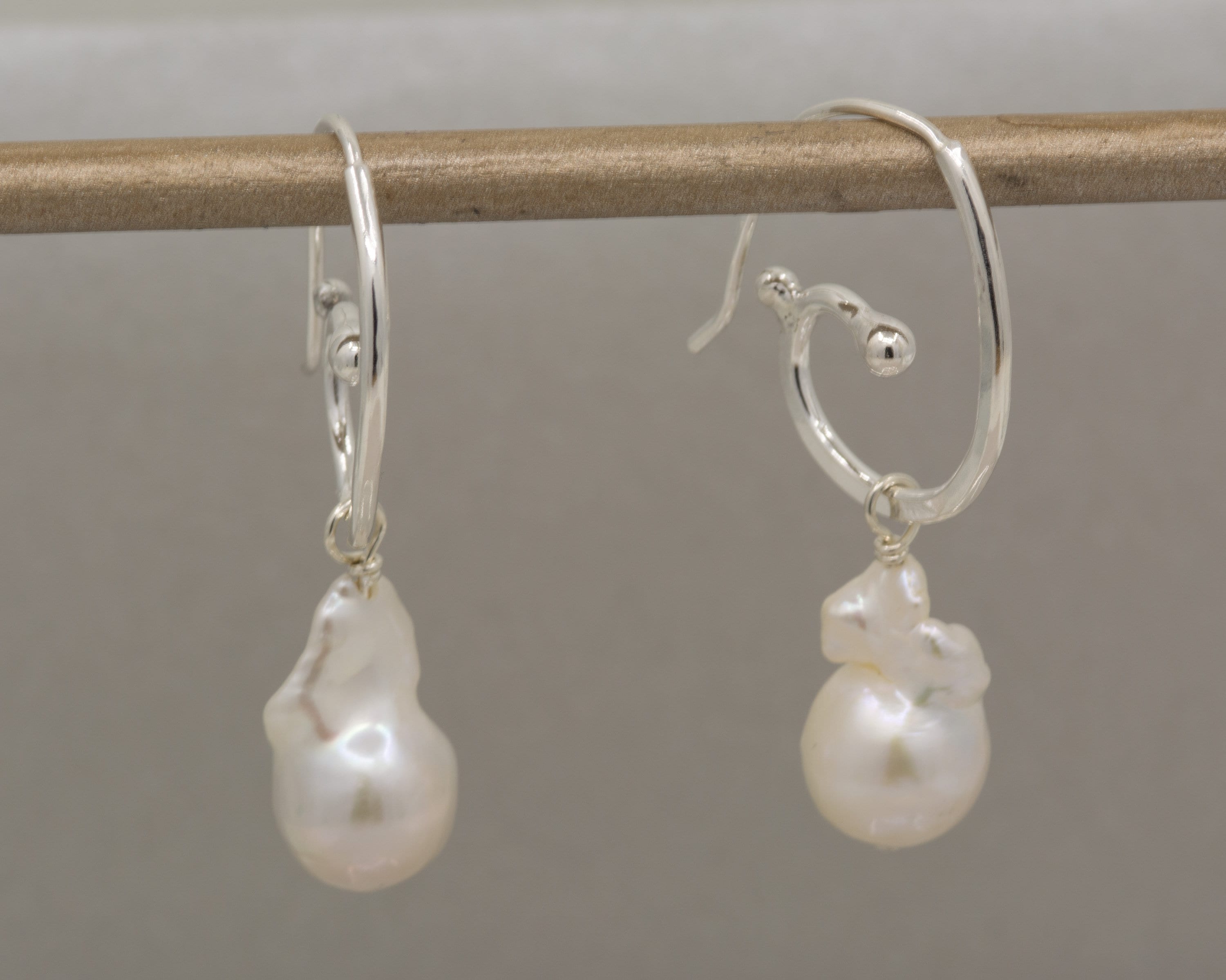 Handmade Sterling Silver Baroque Pearl Hoop Earrings