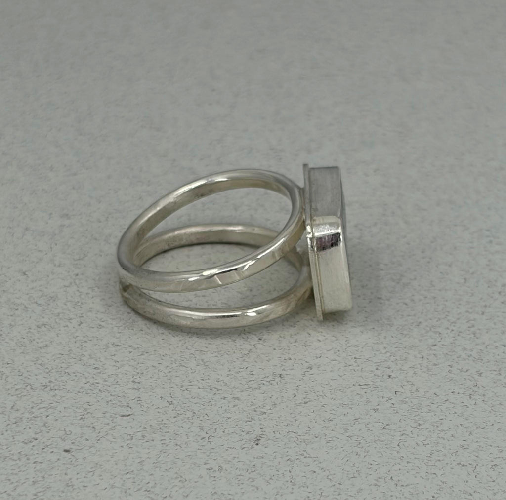 Boulder Opal Ring: Sterling Silver Rectangular Opal, US Size 7.25