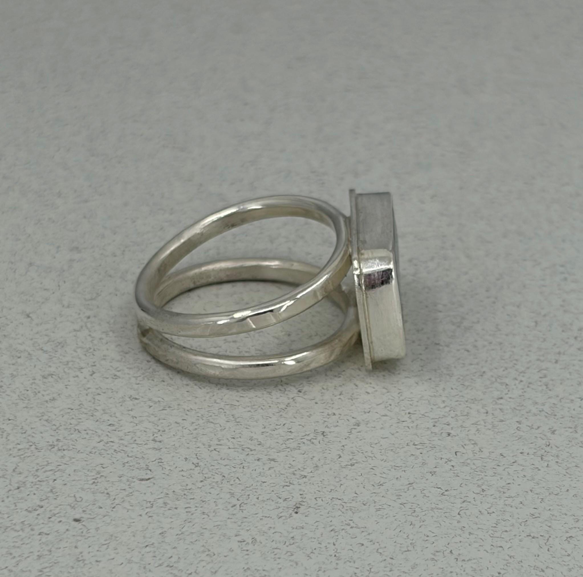 Boulder Opal Ring: Sterling Silver Rectangular Opal, US Size 7.25