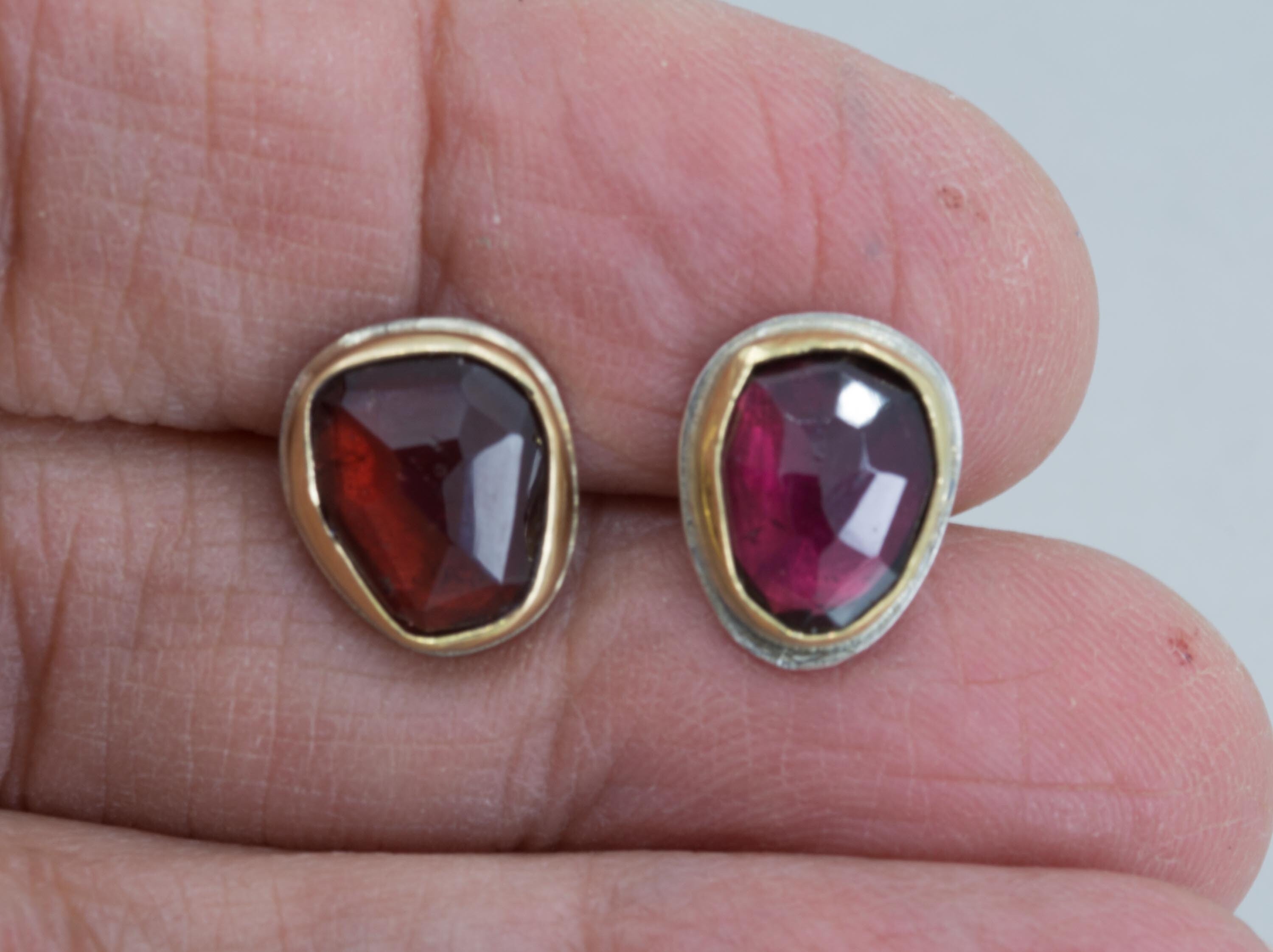 Rose Cut Garnet Stud Earrings: 18K Gold, January Birthstone