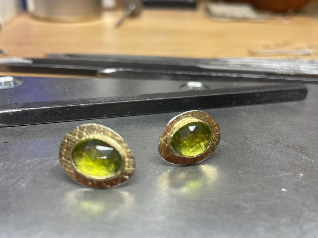 Rose Cut Peridot Earrings in 18K Gold, August Birthstone, OOAK