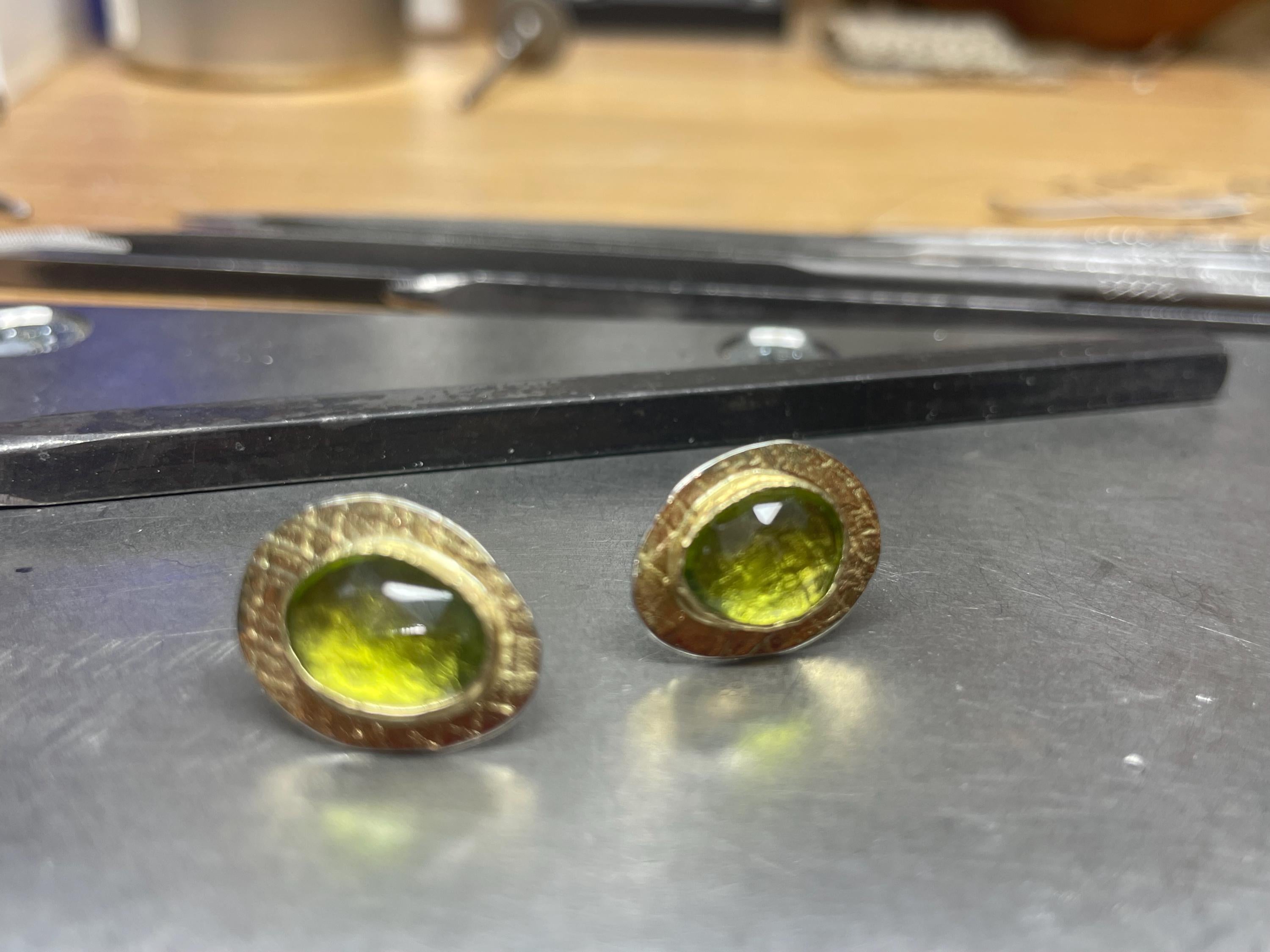 Rose Cut Peridot Earrings in 18K Gold, August Birthstone, OOAK