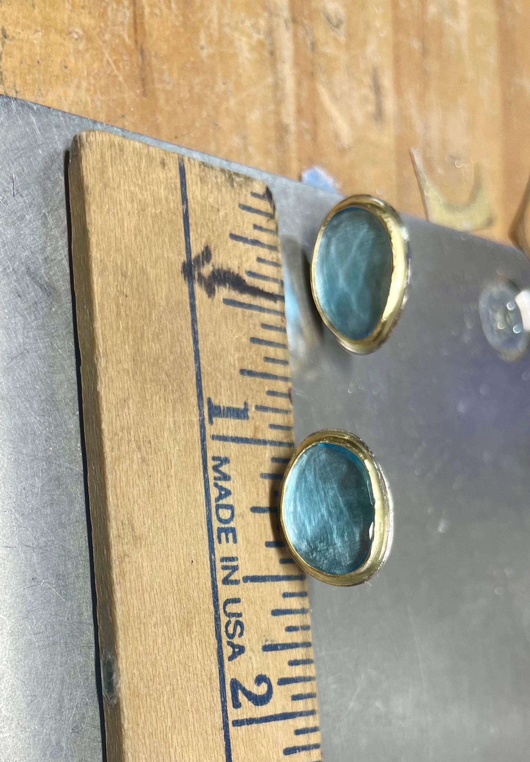 Blue Topaz Stud Earrings: 18k Gold Bezel, Argentium Silver