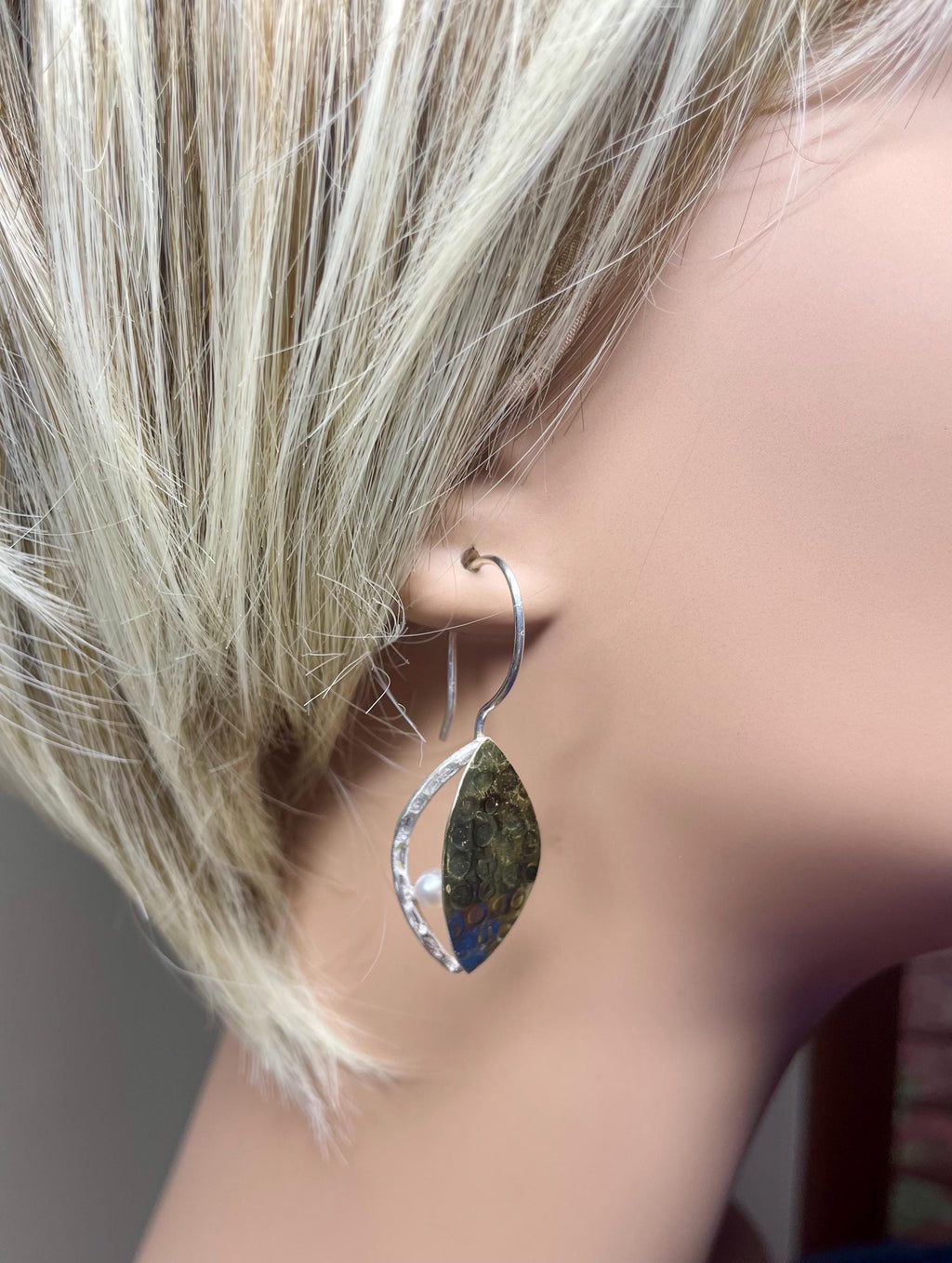 Gold Leaf Earrings: Sterling Silver Bimetal, Artisan Botanical Jewelry