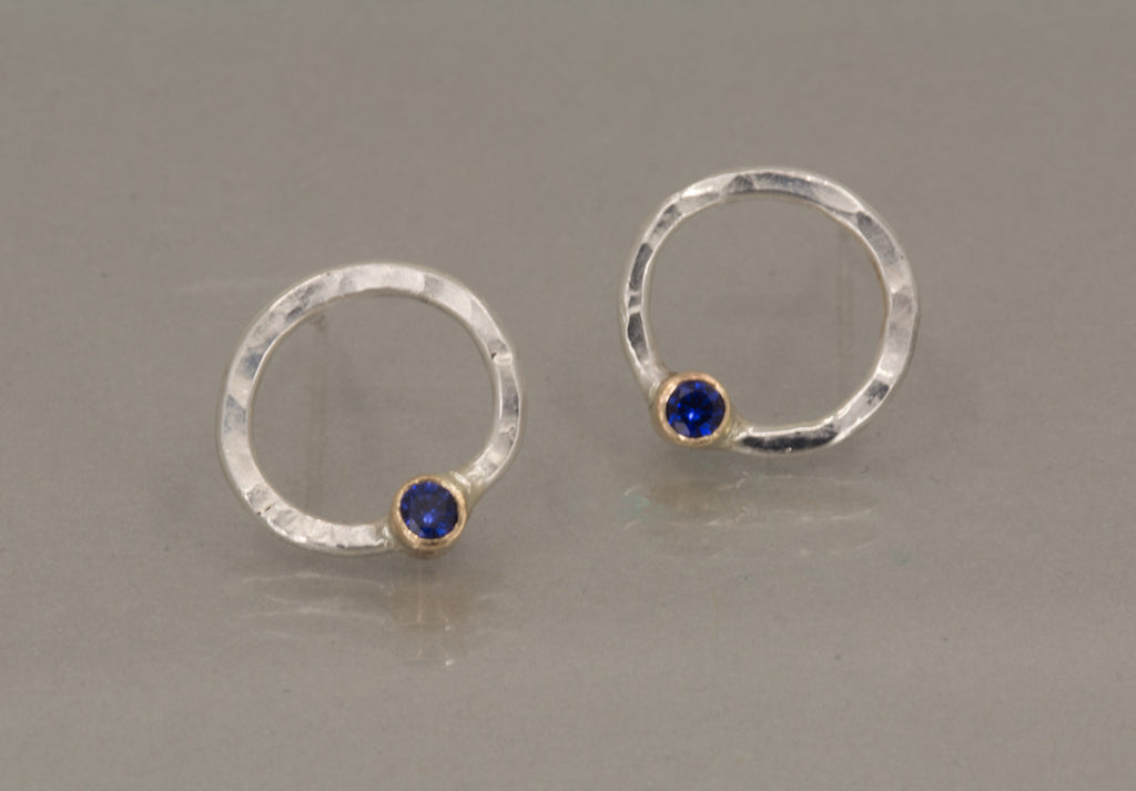 Birthstone Mixed Metal Earrings Sterling Silver and 14K Yellow Gold, Made to Order