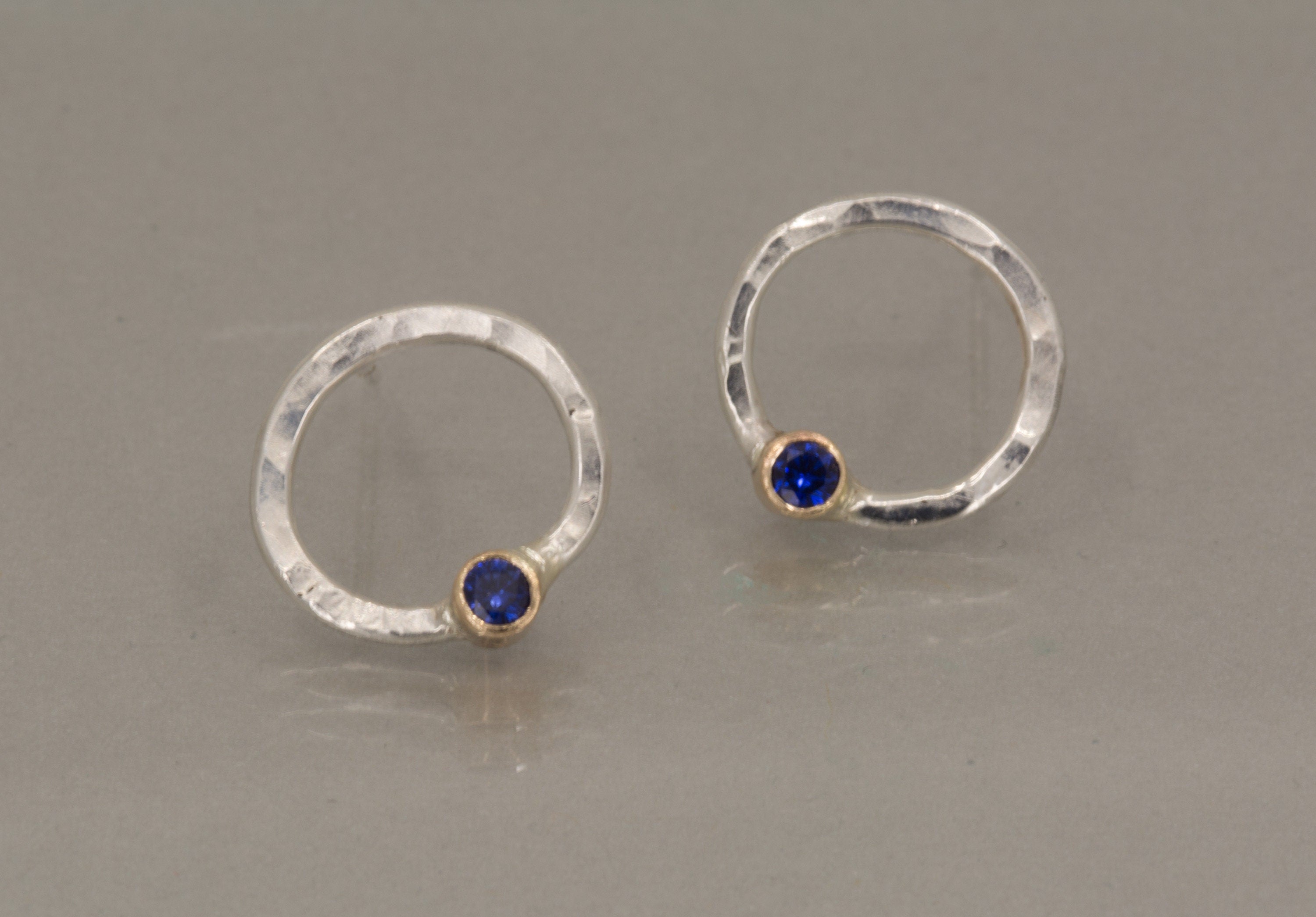 Birthstone Mixed Metal Earrings Sterling Silver and 14K Yellow Gold, Made to Order