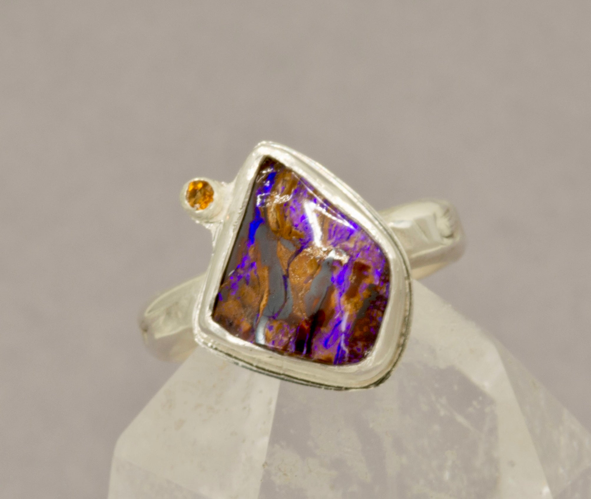 Purple Australian Boulder Opal Ring, Sterling Silver, Size 8