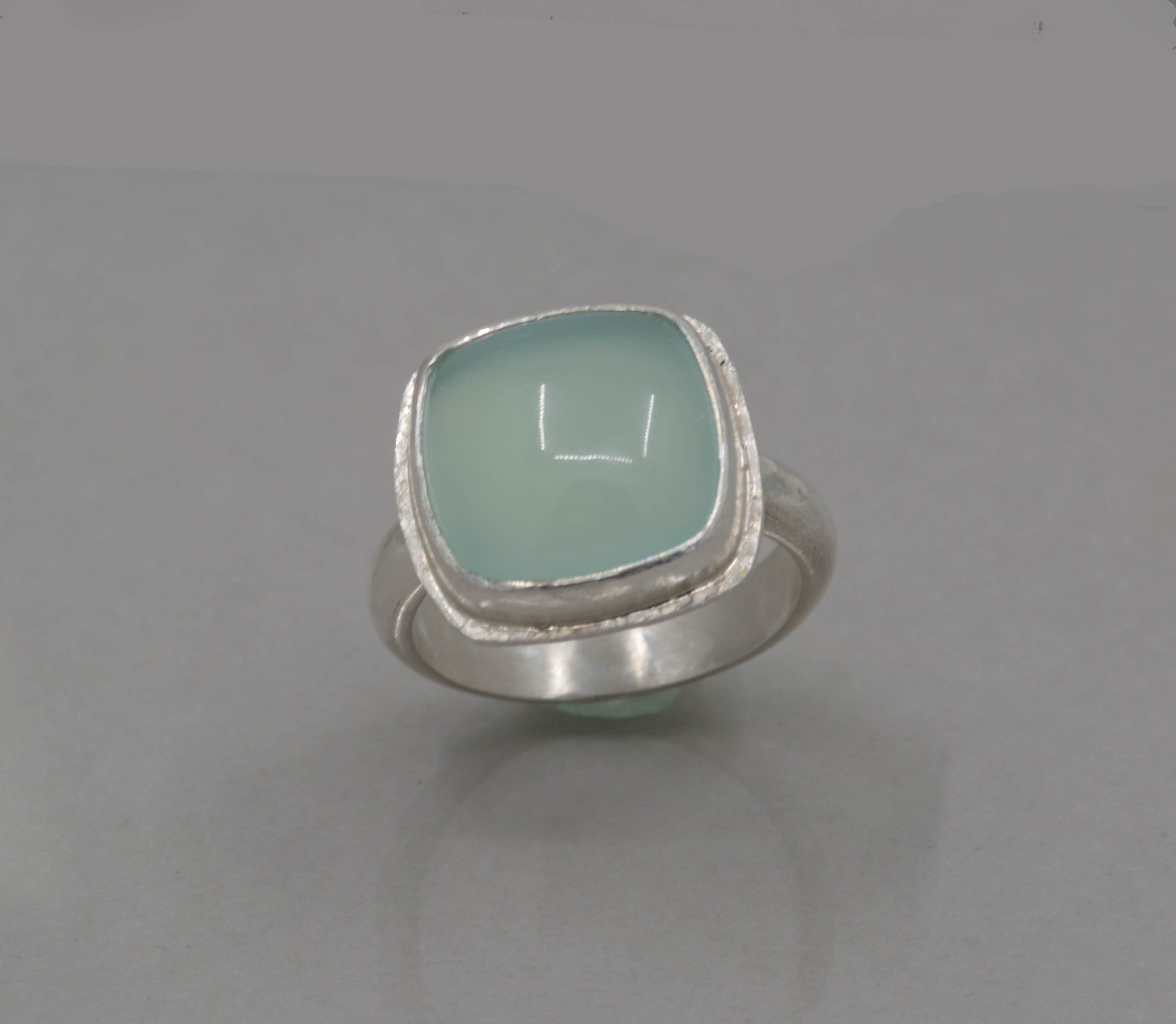 Aqua Chalcedony Silver Ring: Cushion Cut Seafoam Green Cocktail Ring, Size 9