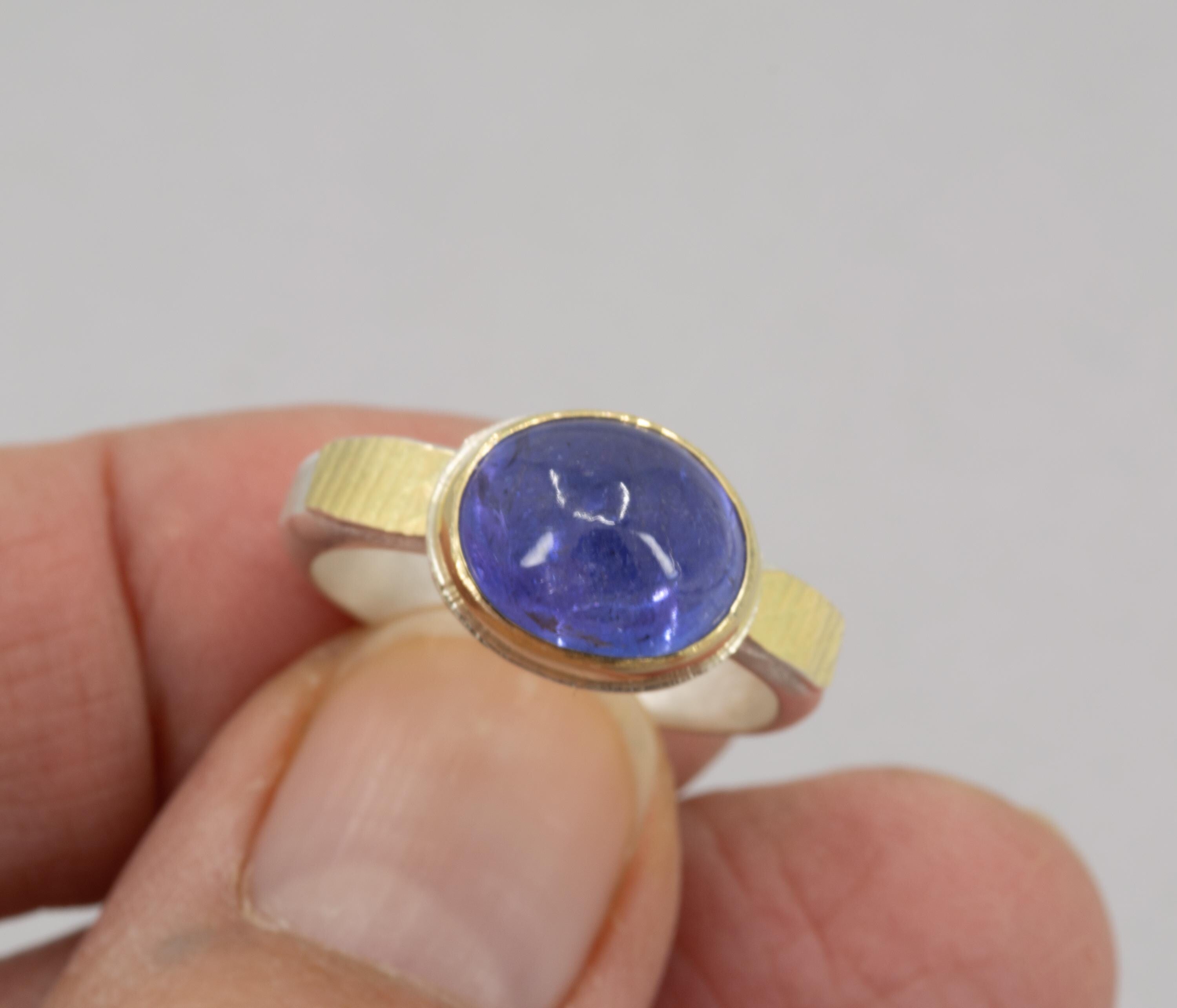 Tanzanite Ring in 18k Gold and Sterling, Statement Ring, US Size 7.5