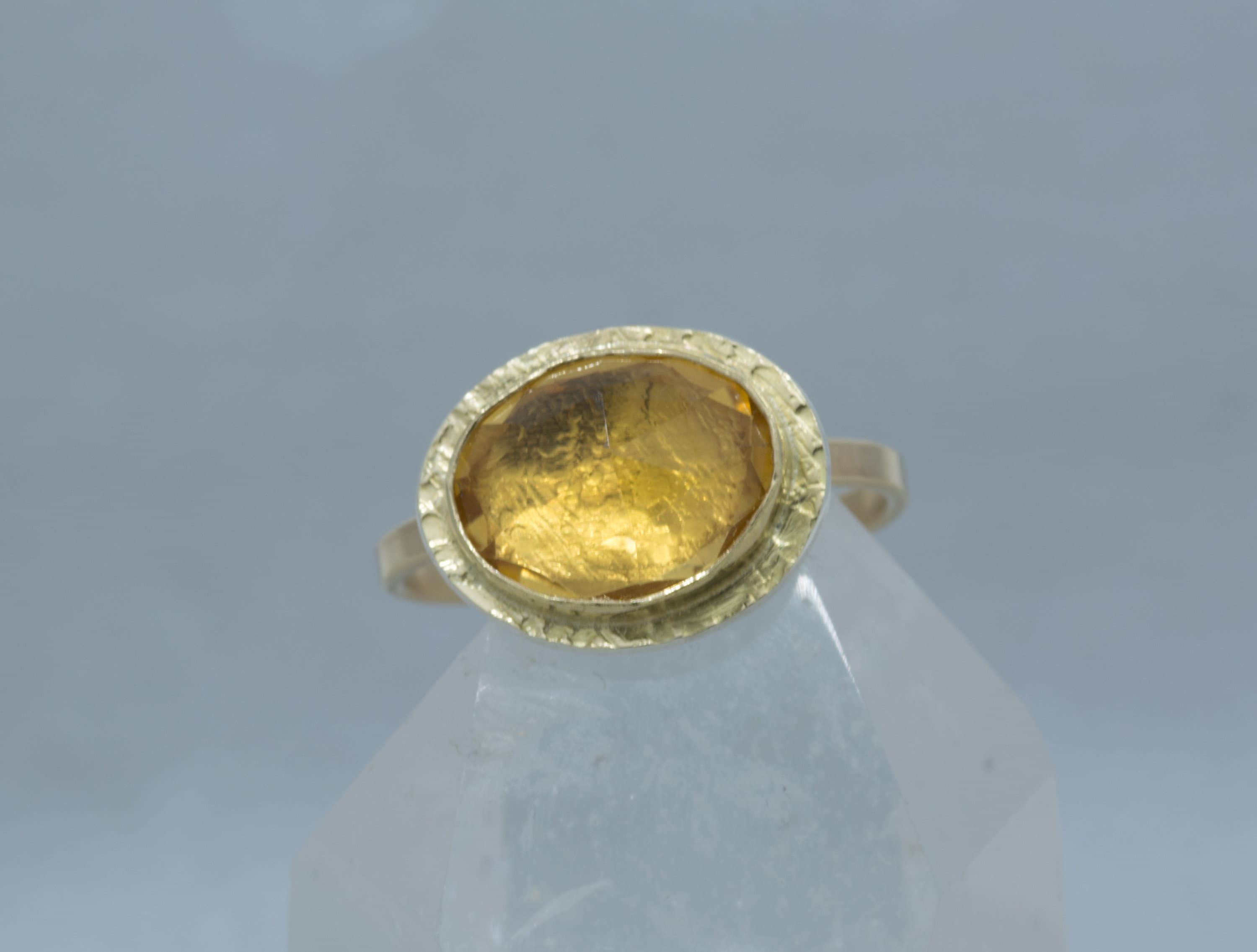Citrine Textured Metal Ring in 18K Gold, Rose Cut Citrine, November birthstone