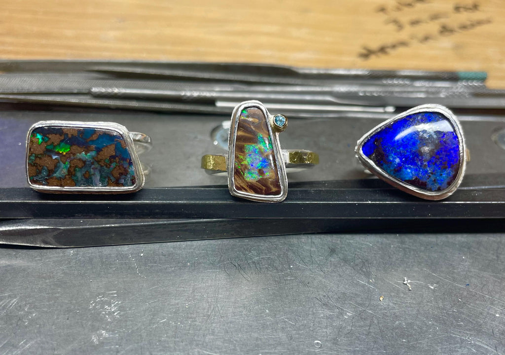 Boulder Opal Ring: Sterling Silver Rectangular Opal, US Size 7.25