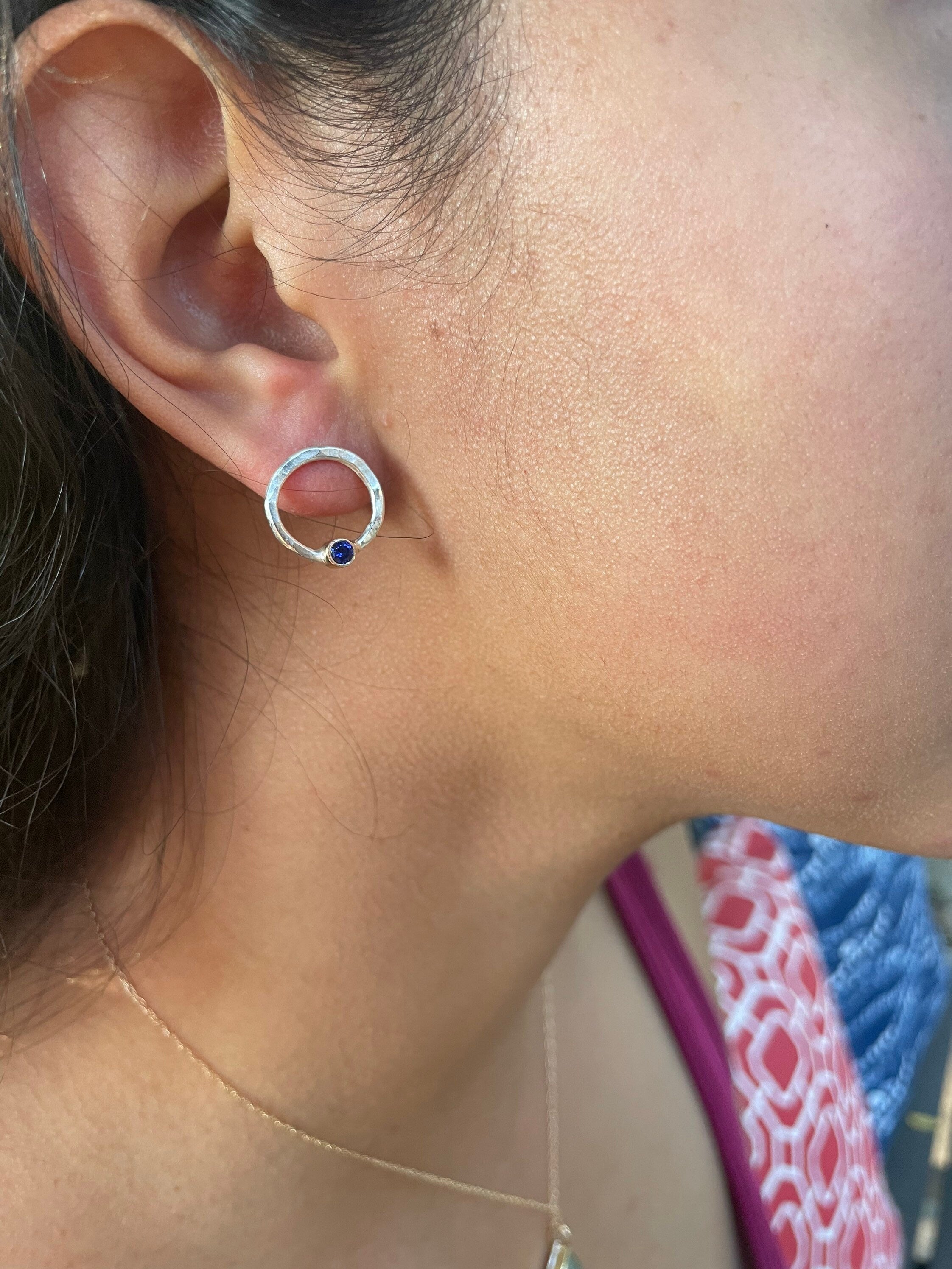 Birthstone Mixed Metal Earrings Sterling Silver and 14K Yellow Gold, Made to Order