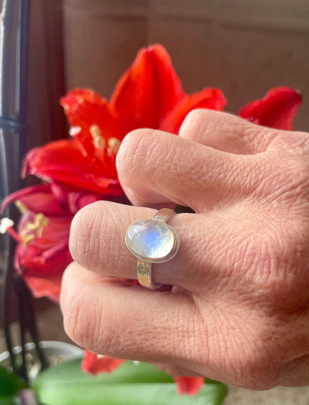 Rainbow Moonstone Cocktail Ring in Gold and Silver, US Size 9.5 Ring