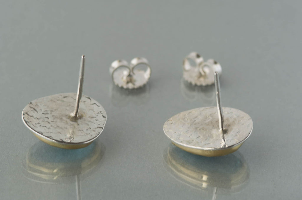 Blue Topaz Stud Earrings: 18k Gold Bezel, Argentium Silver