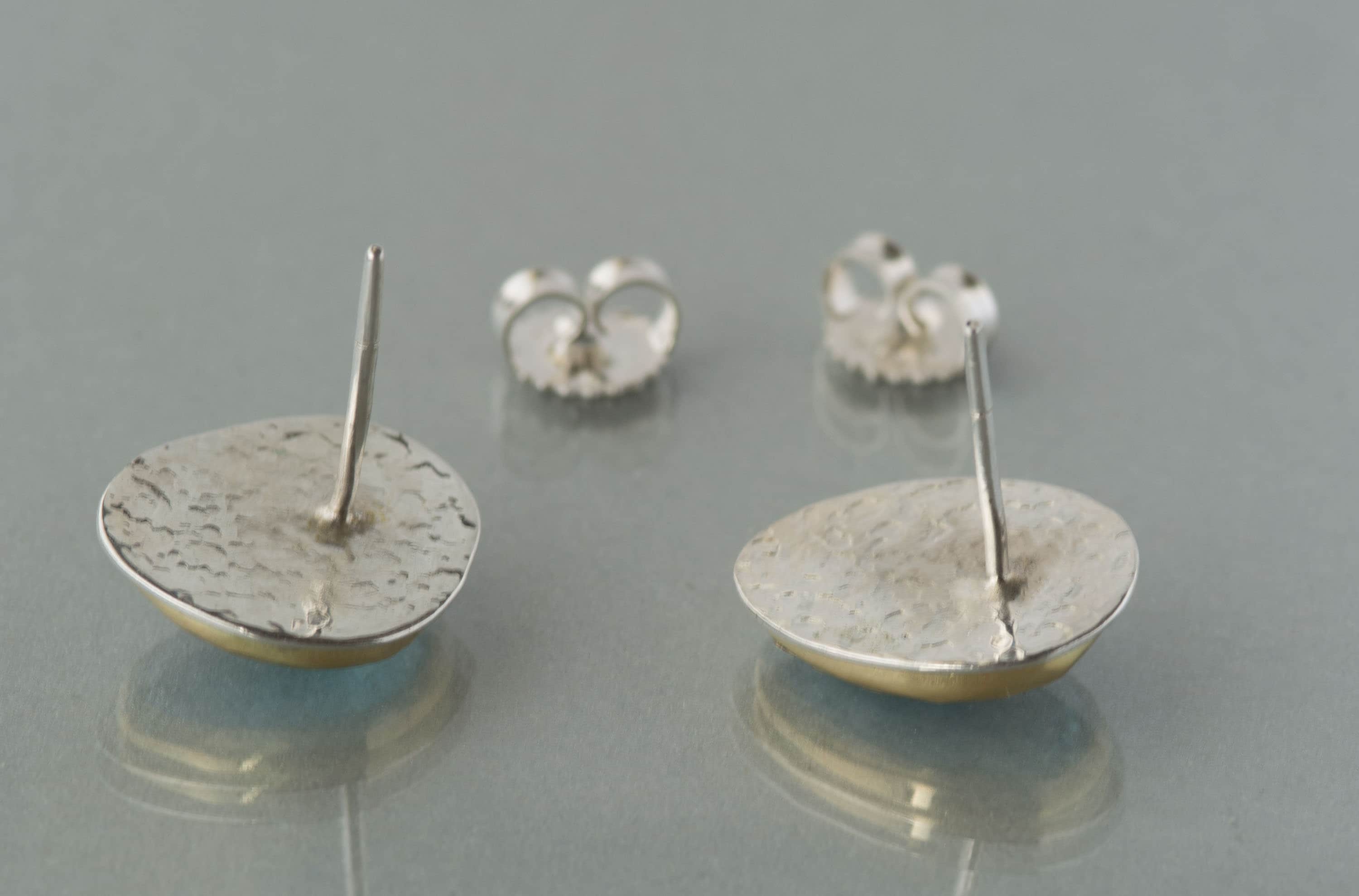 Blue Topaz Stud Earrings: 18k Gold Bezel, Argentium Silver