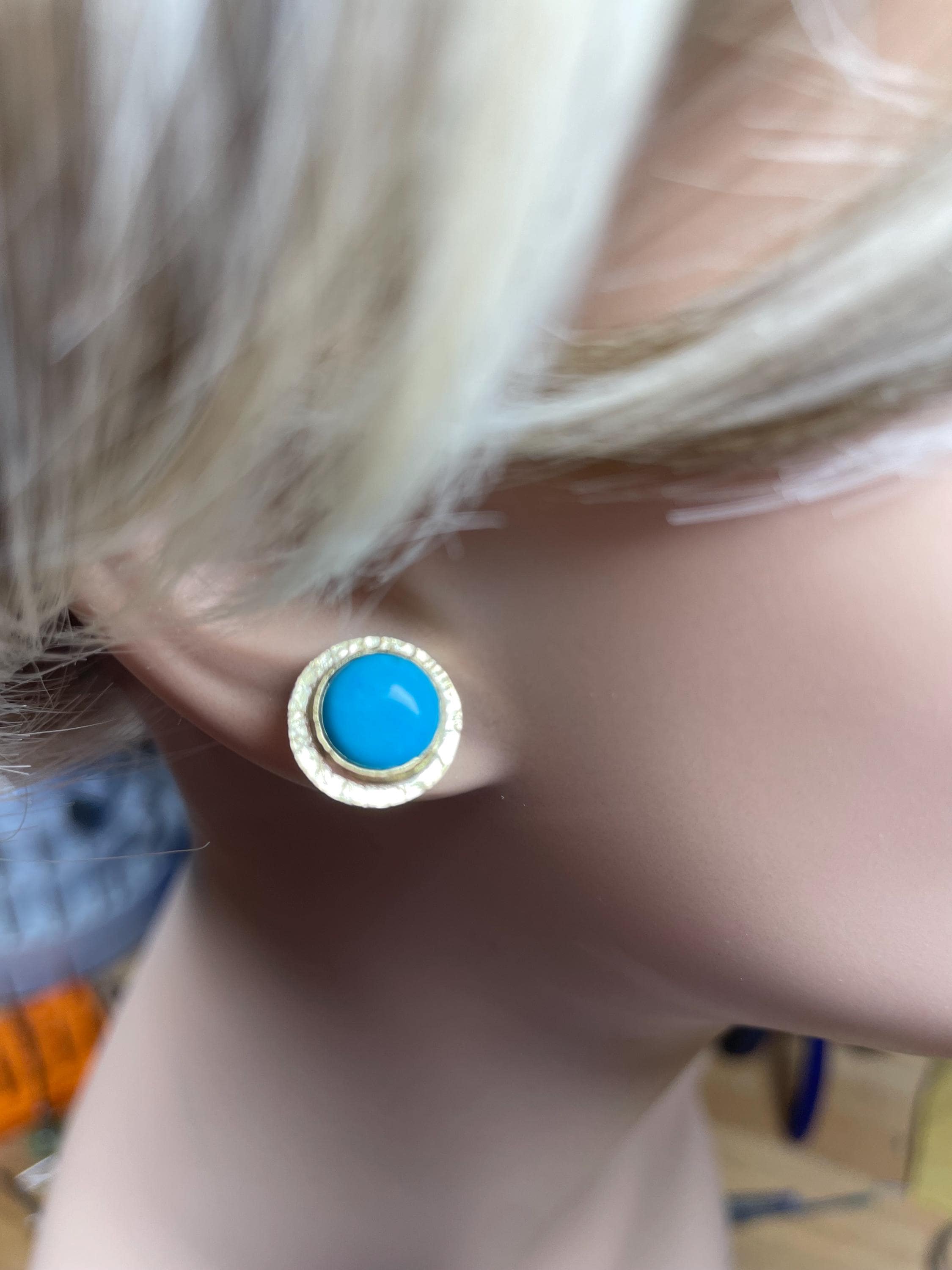 Sleeping Beauty Turquoise Stud Earrings: 18K Gold, Sterling Silver