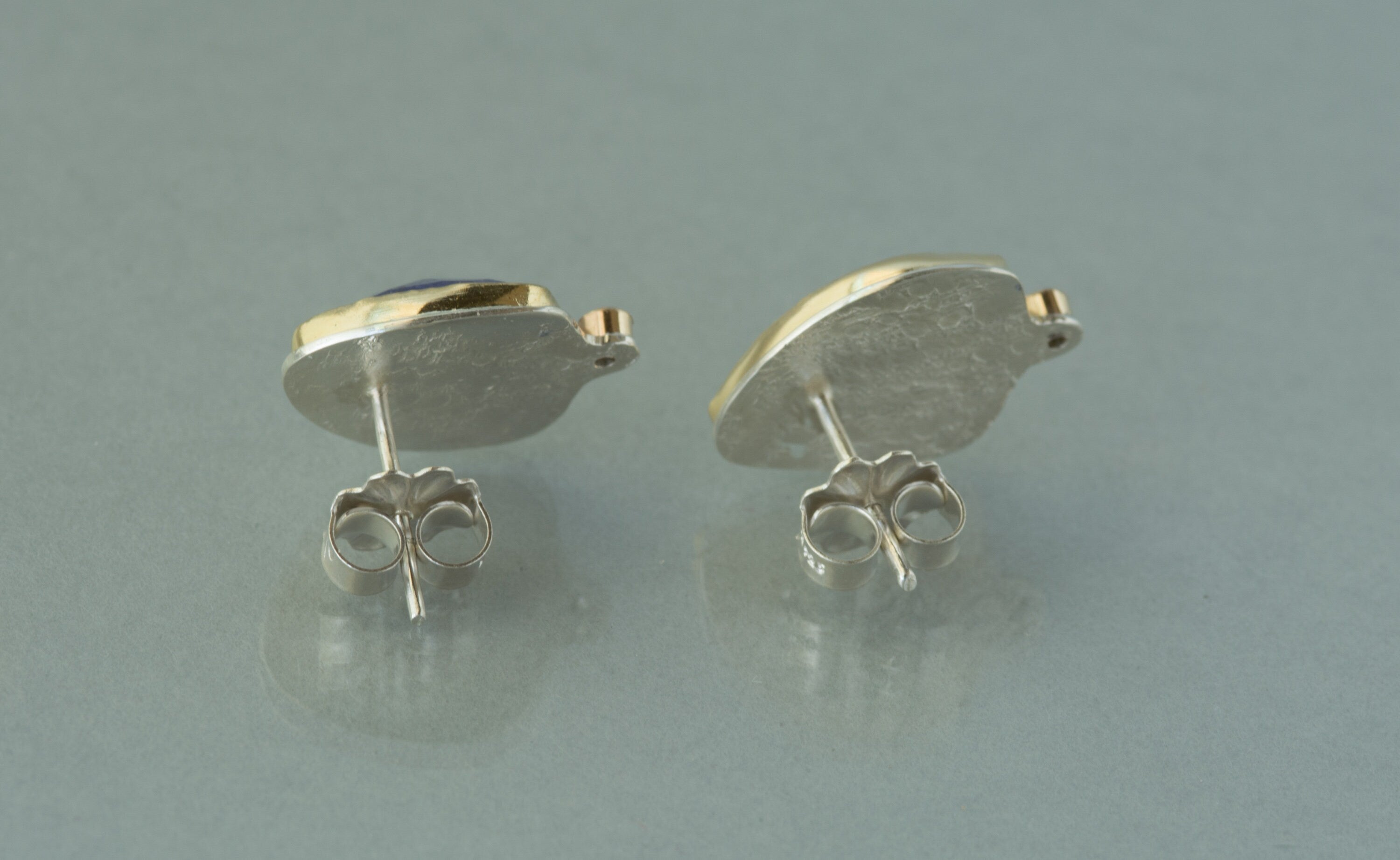 18K Gold Tanzanite Stud Earrings: Rose Cut, Sterling Silver Back