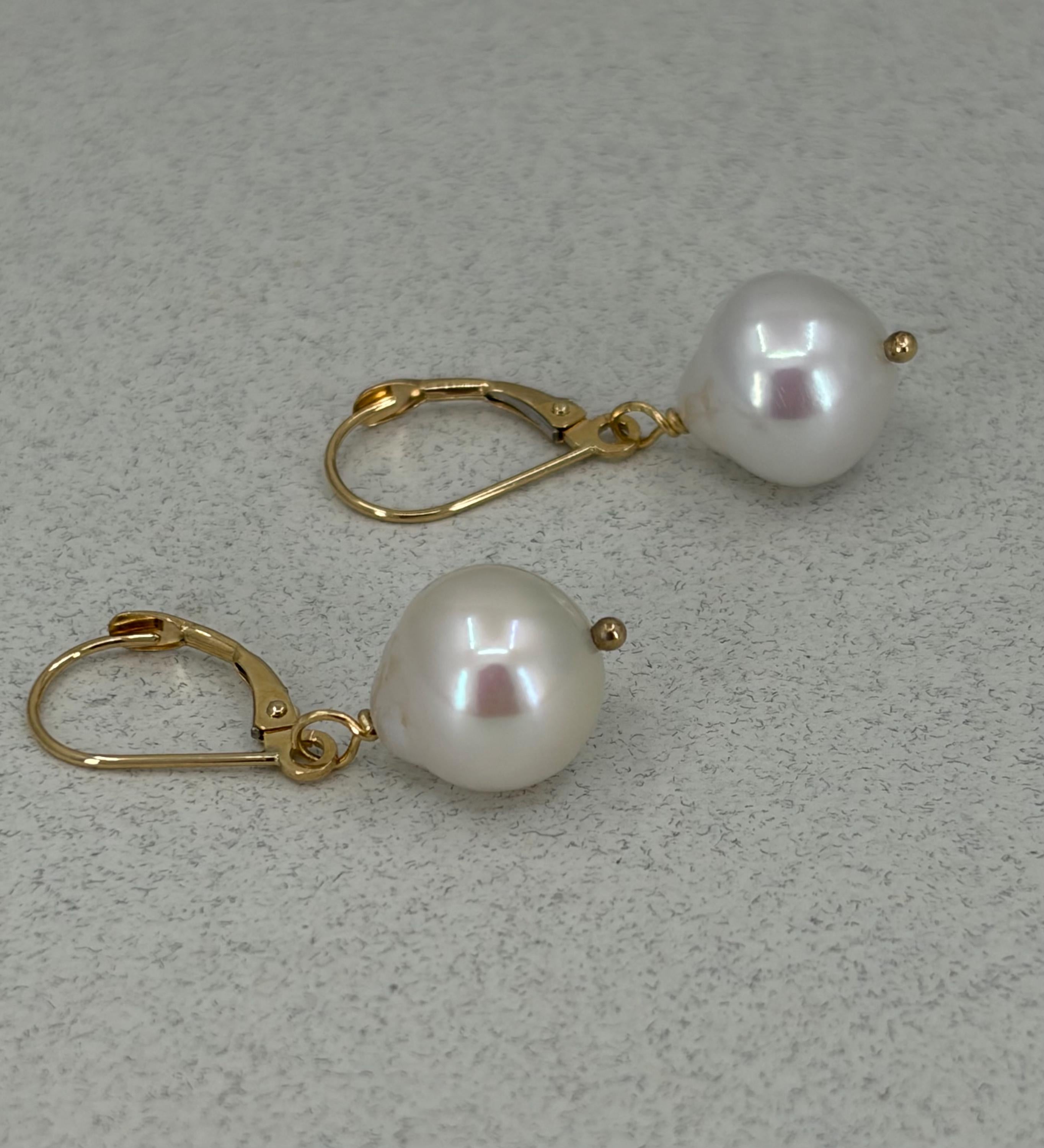 14K Gold Freshwater Pearl Dangle Earrings, OOAK Bridal Jewelry
