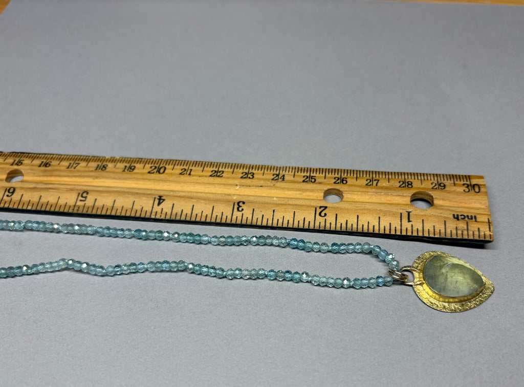 Large Moss Aquamarine Pendant: 18K Gold Textured Bezel, March Birthstone