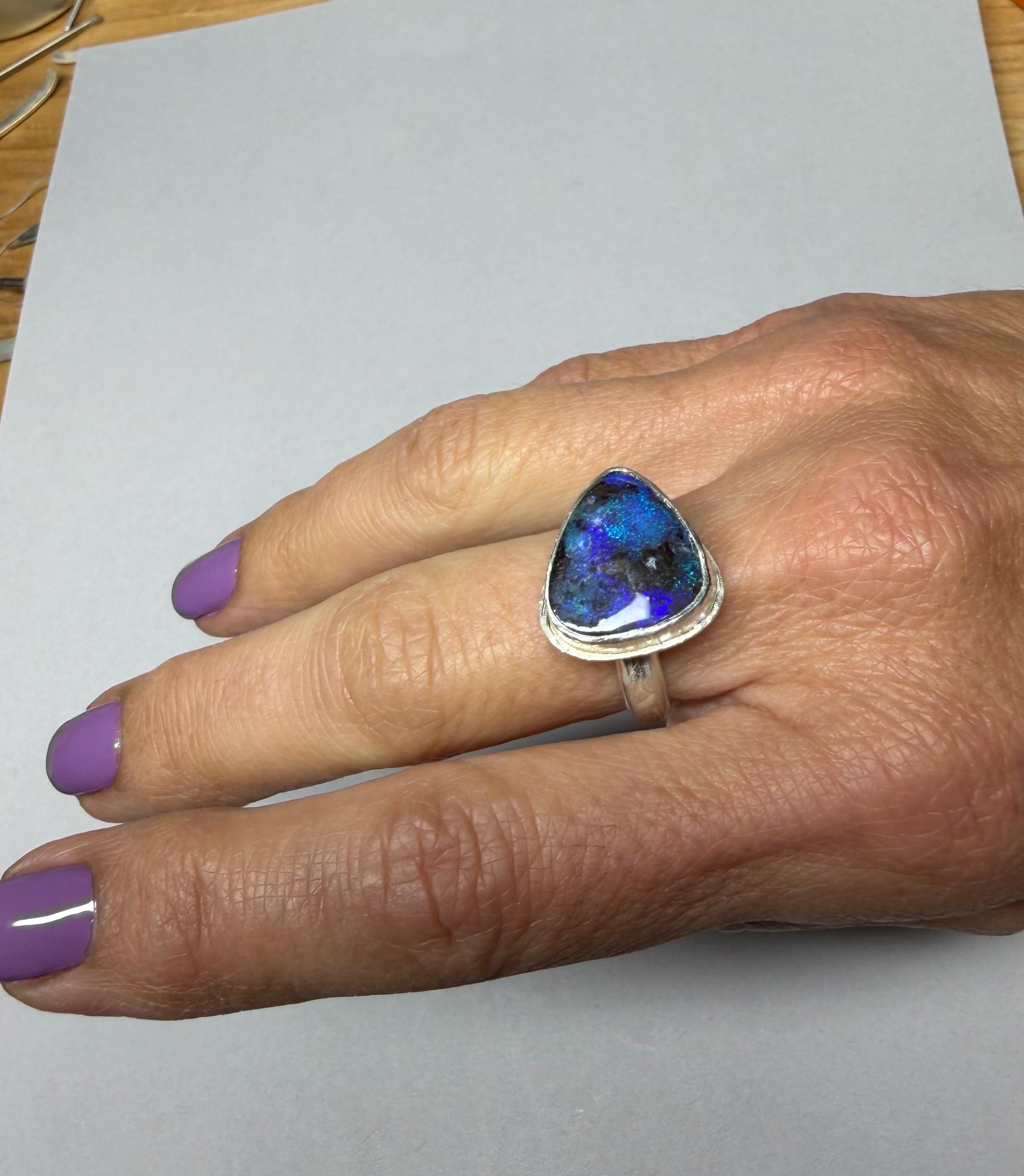 Boulder Opal Statement Ring, Royal Blue Sterling Silver, Size 8