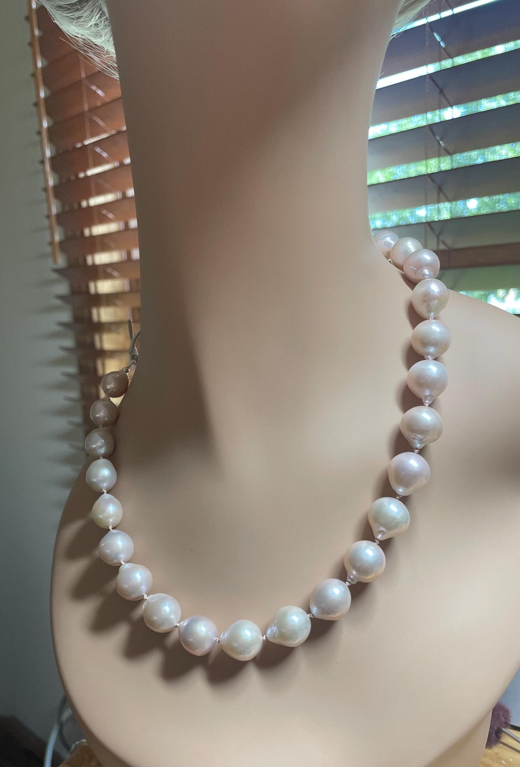 Blush Baroque Pearl Necklace: 18K Gold Flower Toggle, Hand-Knotted Silk