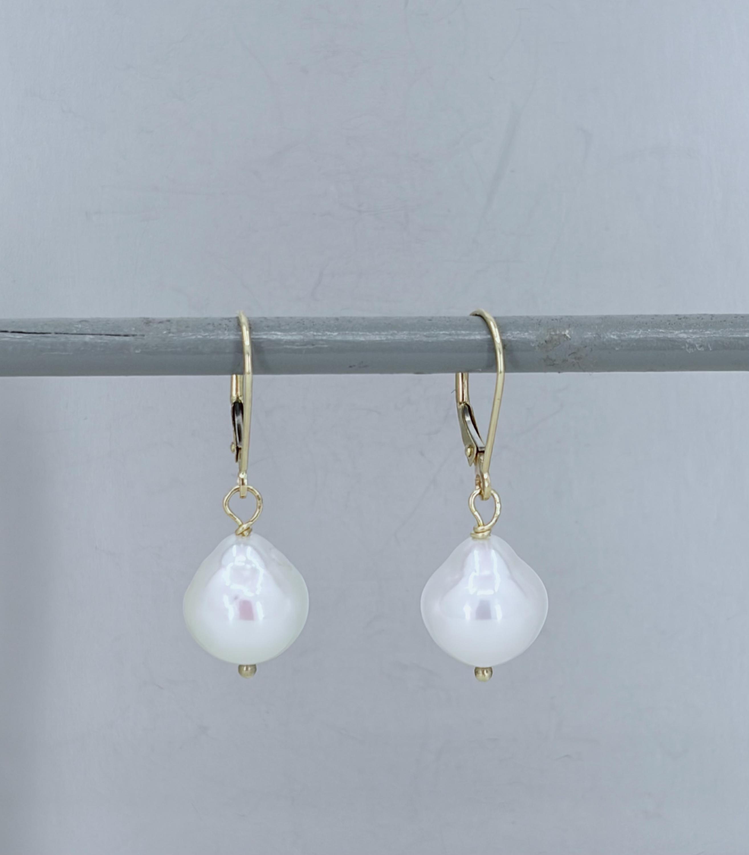 14K Gold Freshwater Pearl Dangle Earrings, OOAK Bridal Jewelry
