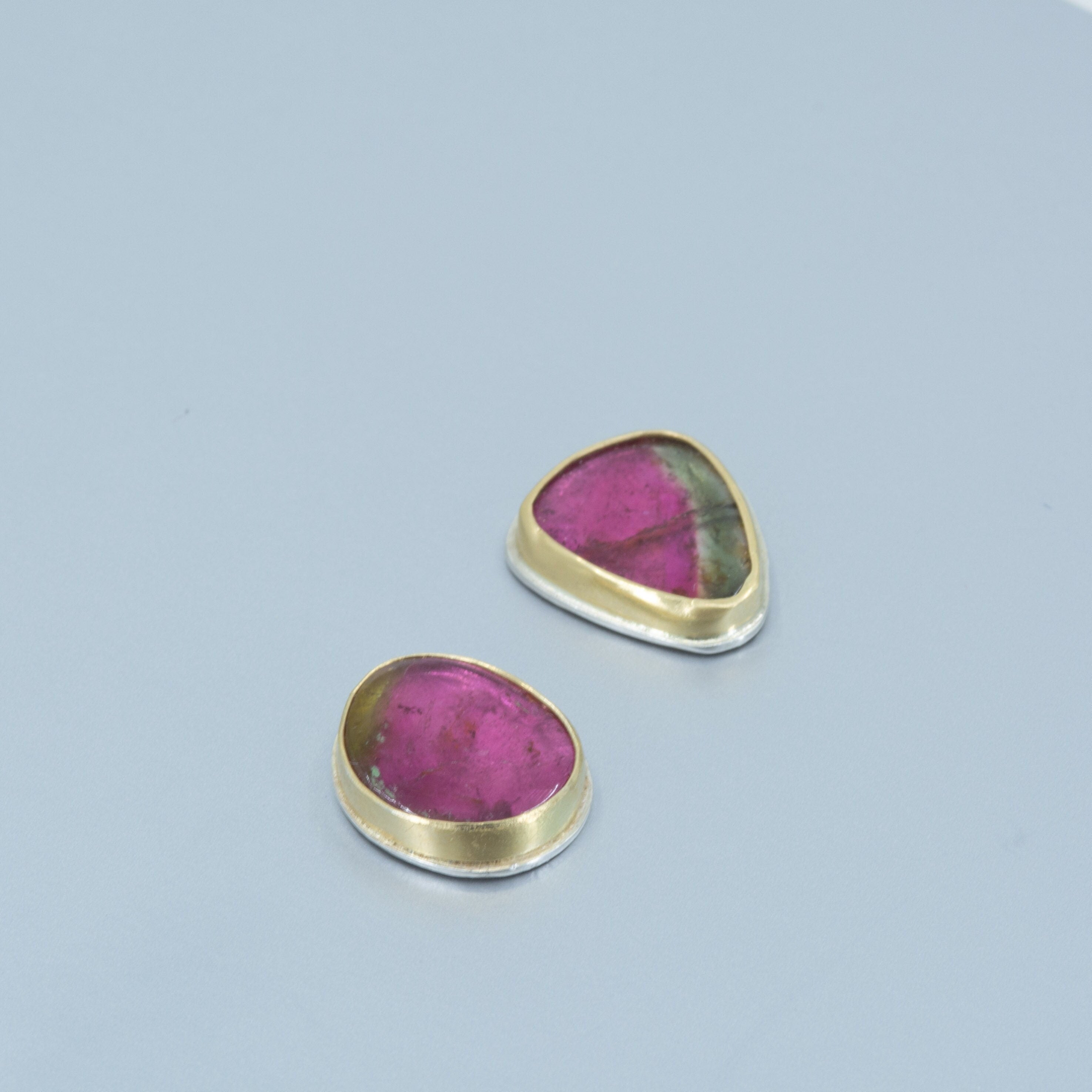 18K Gold Watermelon Tourmaline Earrings: Argentium Sterling Silver Studs