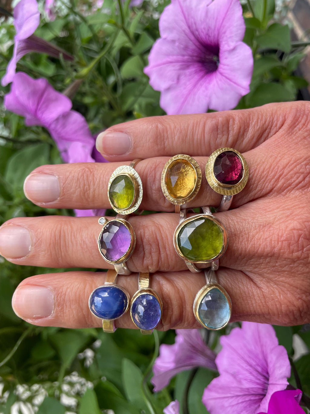 Rhodolite Garnet Ring: Rose Cut Gemstone, 18K Gold & Sterling Silver, US Size 6.5