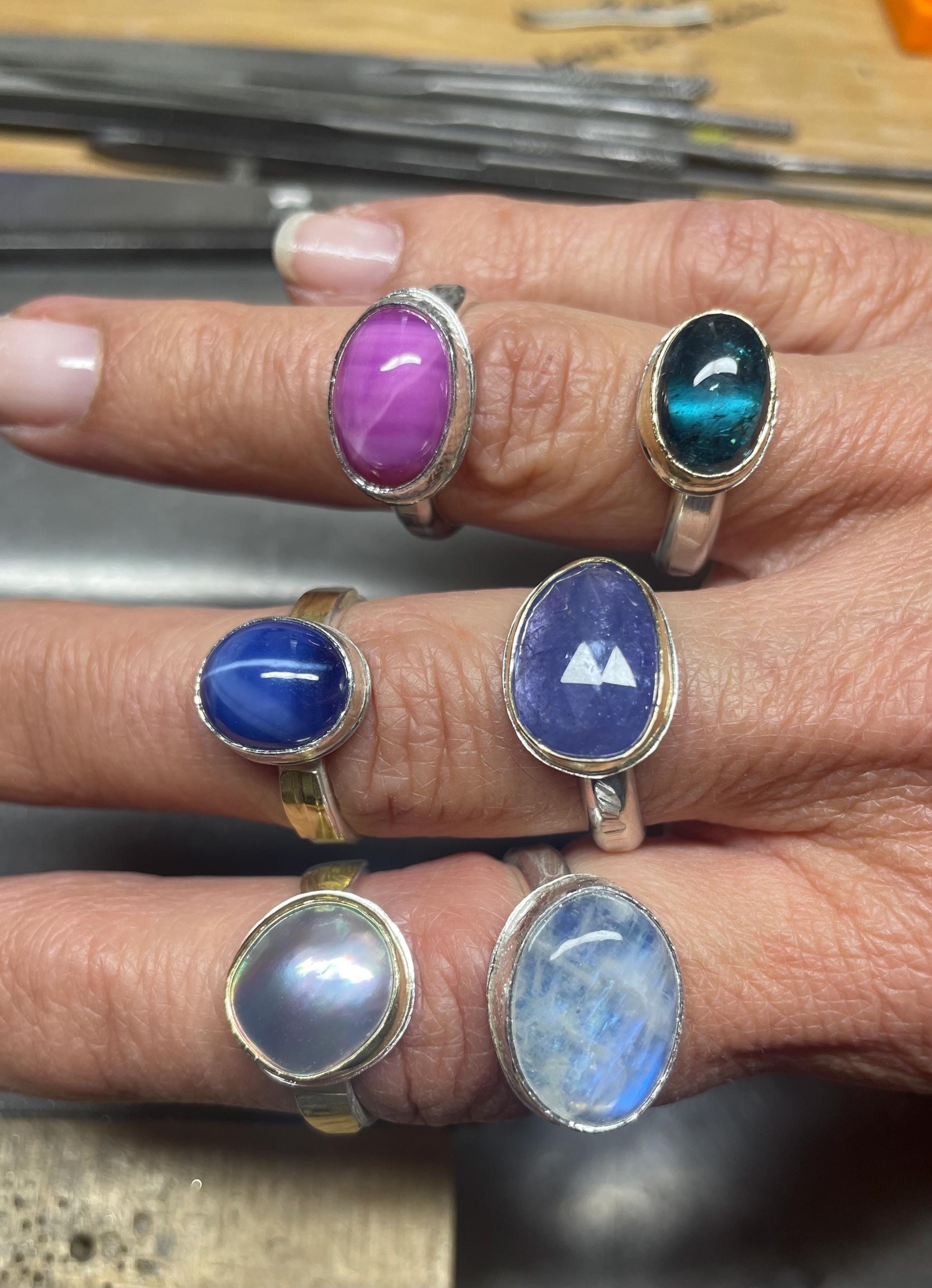 Large Rose cut Tanzanite Ring in Gold and Sterling, Statement Ring, US Size 9