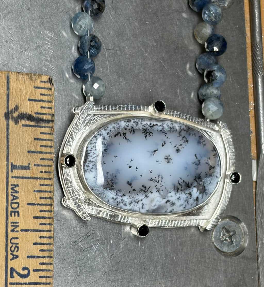 Dendritic Agate Metalwork Necklace, Statement Black & White Necklace