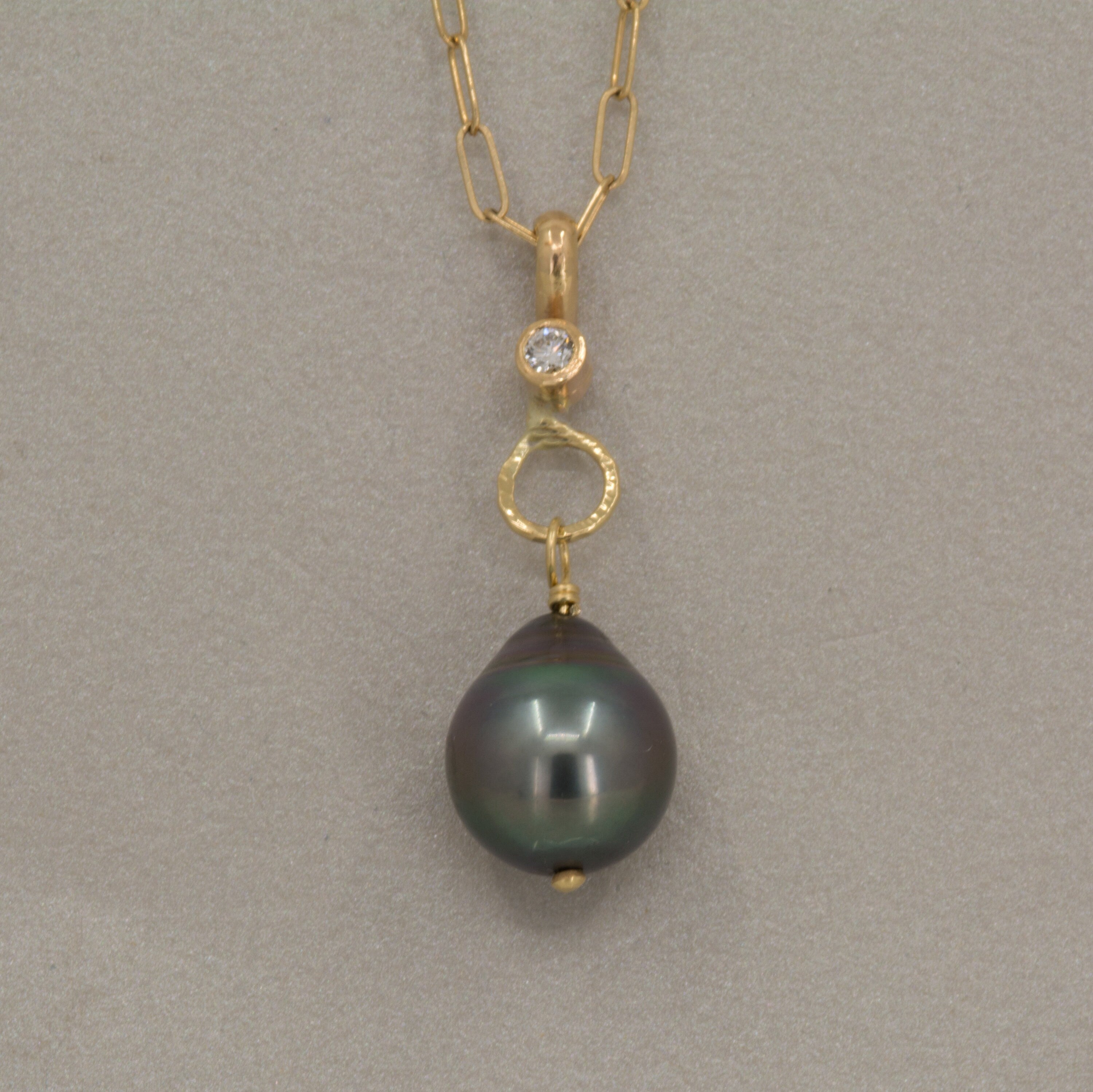 Tahitian Pearl Pendant: 14K Gold Diamond Bail, June Birthstone