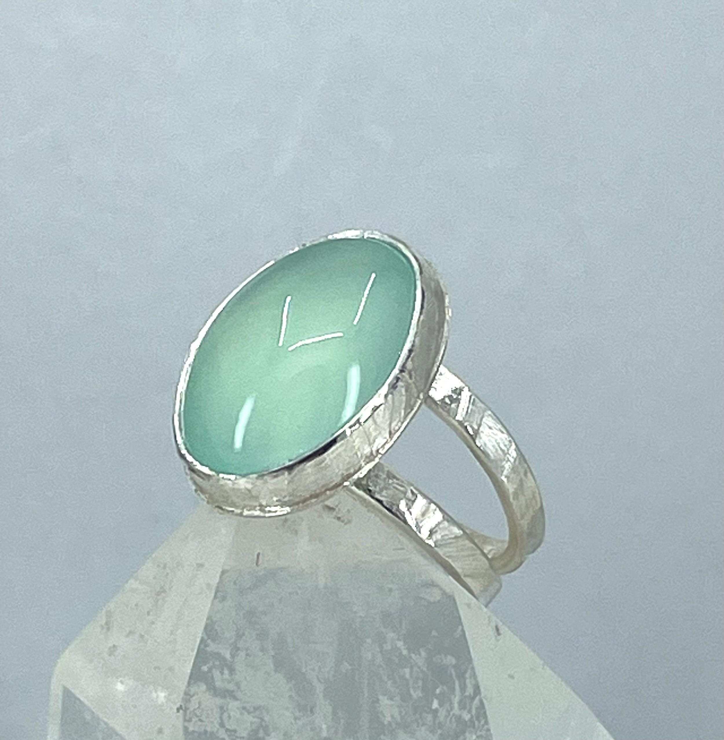 Aqua Chalcedony Statement Ring: Handmade Sterling Silver, US Size 8
