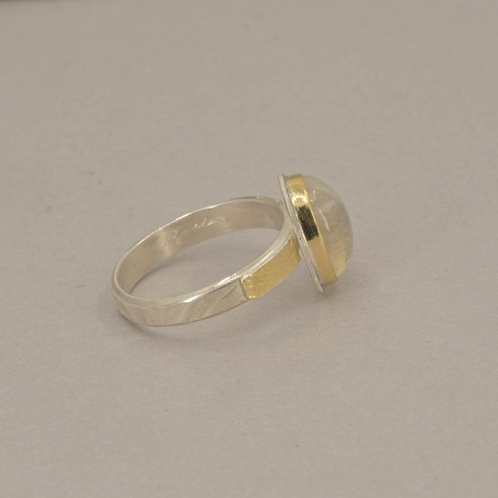Rainbow Moonstone Cocktail Ring in Gold and Silver, US Size 9.5 Ring