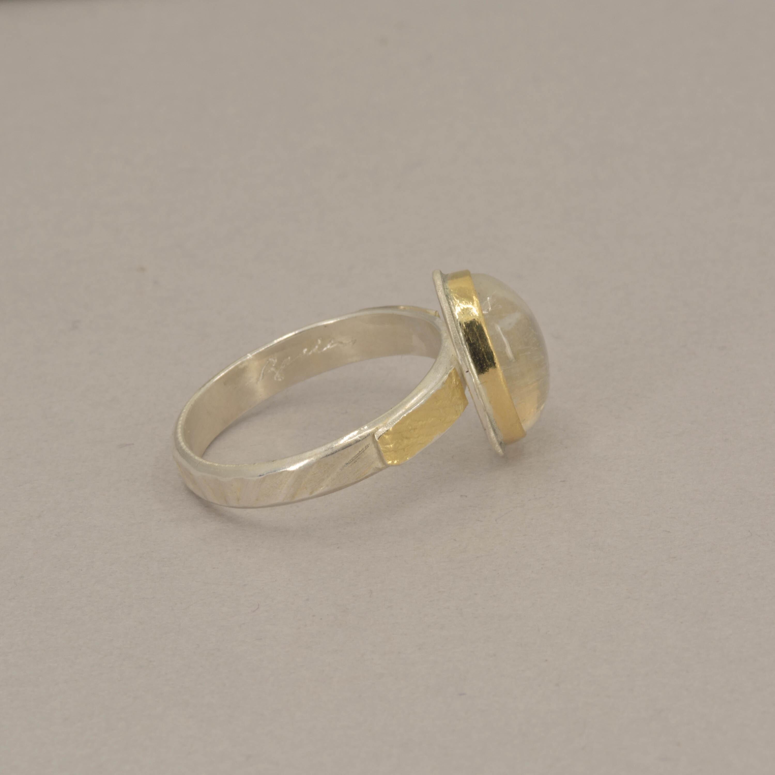 Rainbow Moonstone Cocktail Ring in Gold and Silver, US Size 9.5 Ring