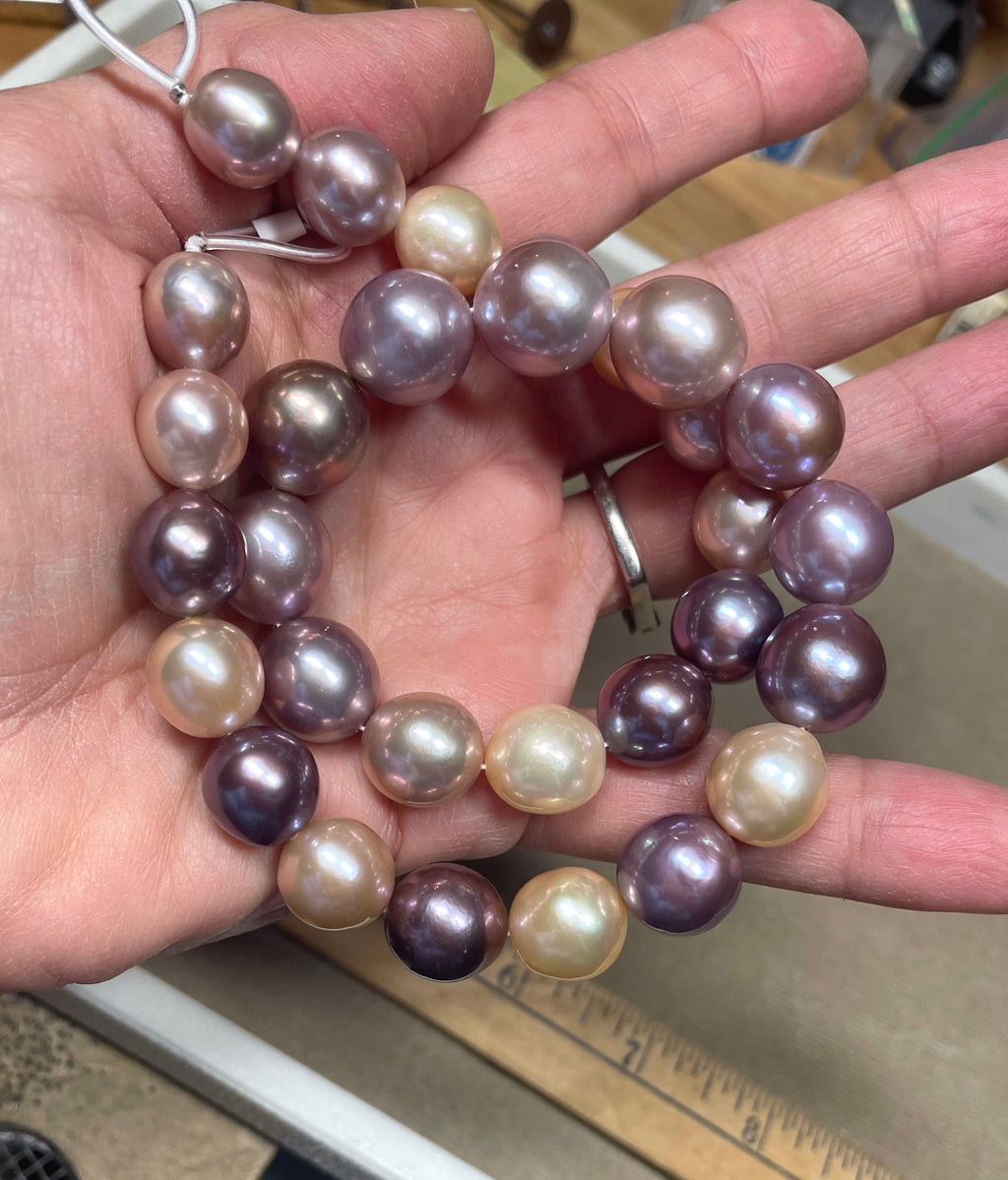 Edison Pearl Necklace: 14K Gold Clasp, Multi Color Freshwater Pearls