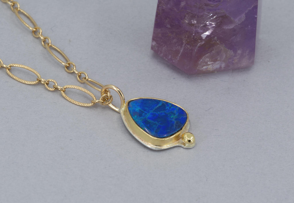 Australian Opal Pendant: 22K Gold, Sterling Silver Back, OOAK