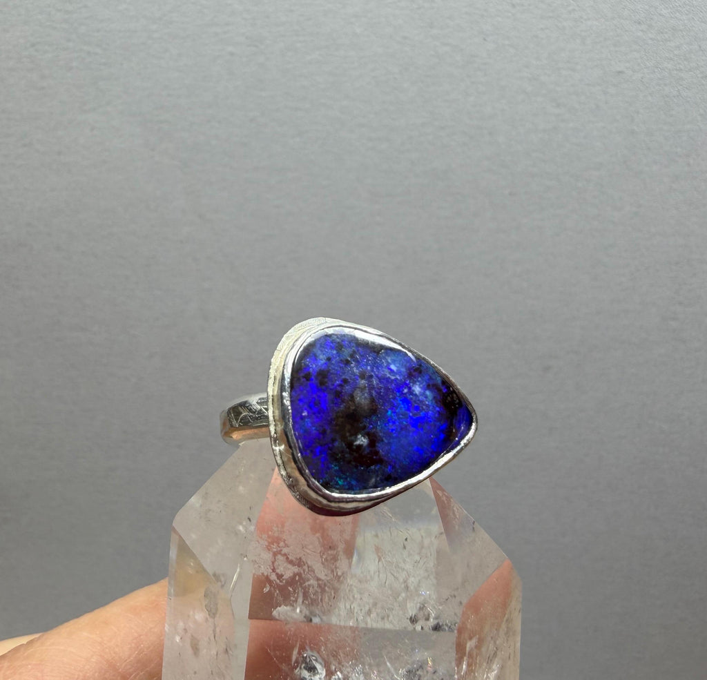 Boulder Opal Statement Ring, Royal Blue Sterling Silver, Size 8