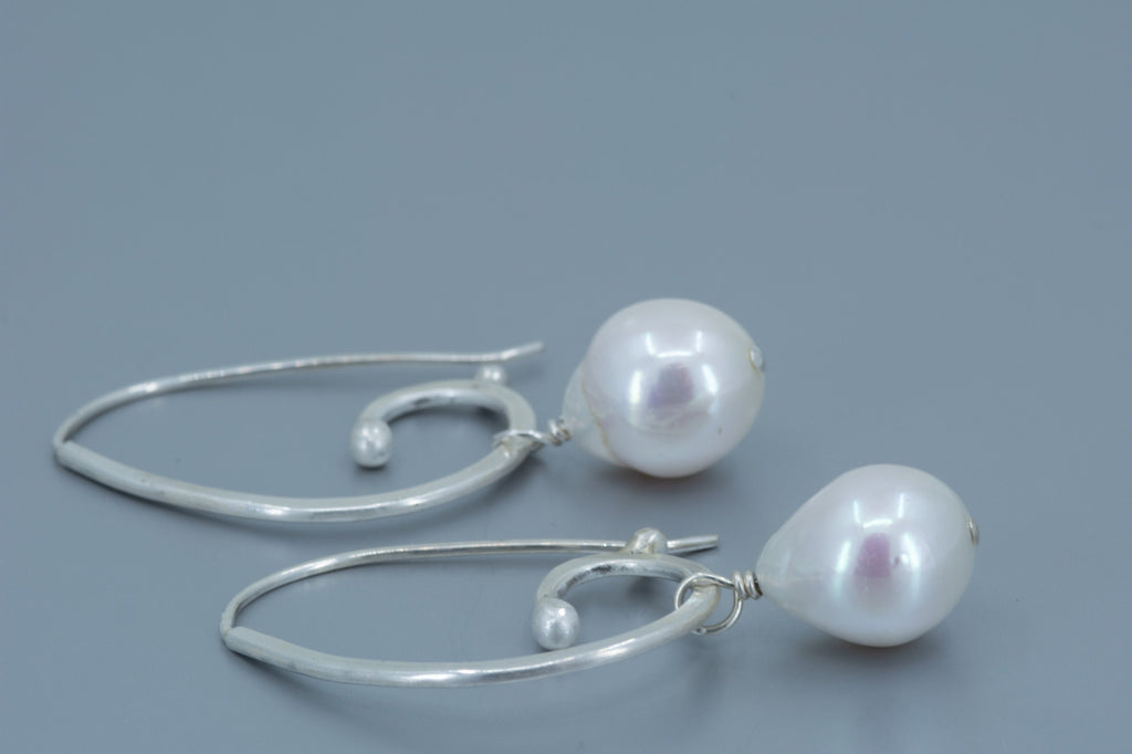 Handmade Sterling Silver Baroque Pearl Hoop Earrings