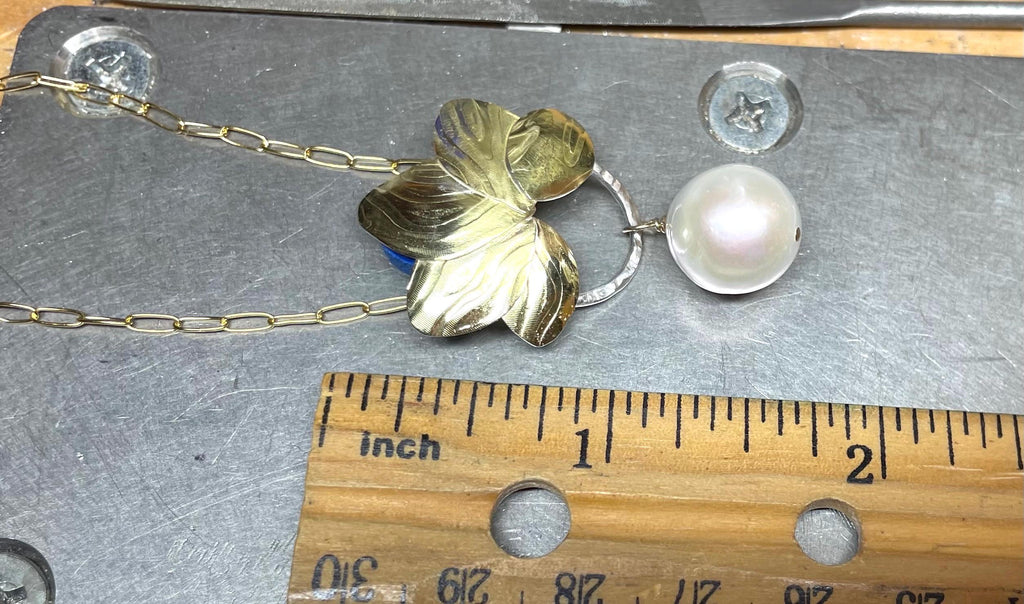 Tahitian Pearl Floral Pendant Necklace: 18K Gold & Silver, June Birthstone