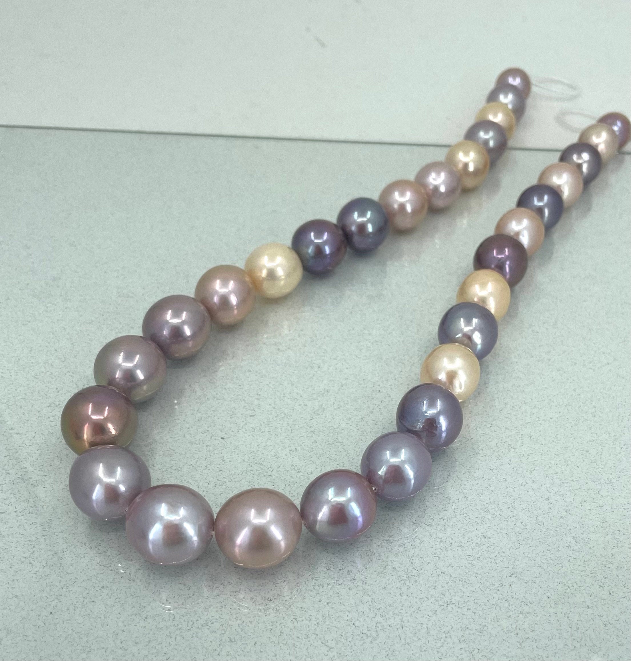Edison Pearl Necklace: 14K Gold Clasp, Multi Color Freshwater Pearls