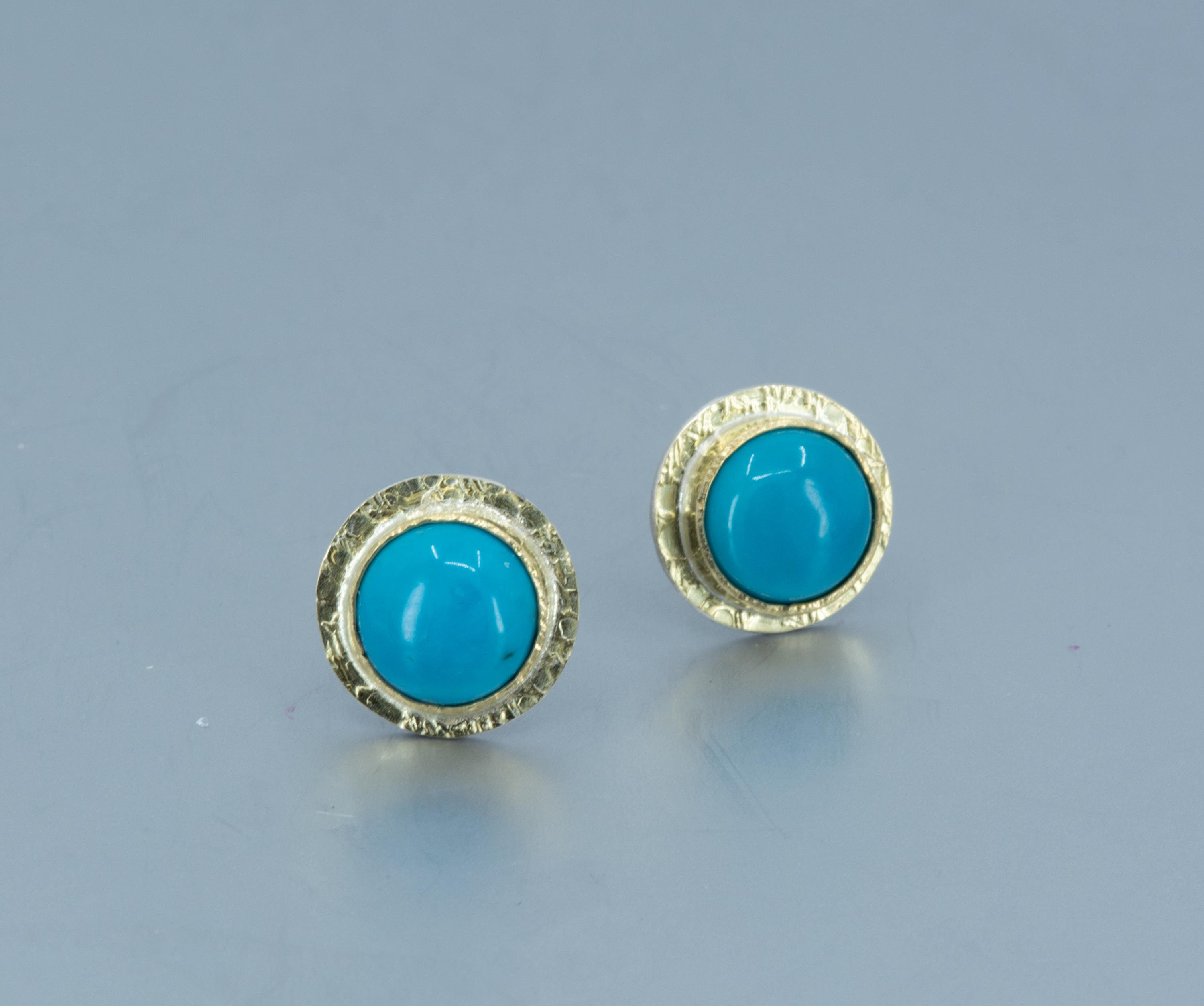Sleeping Beauty Turquoise Stud Earrings: 18K Gold, Sterling Silver