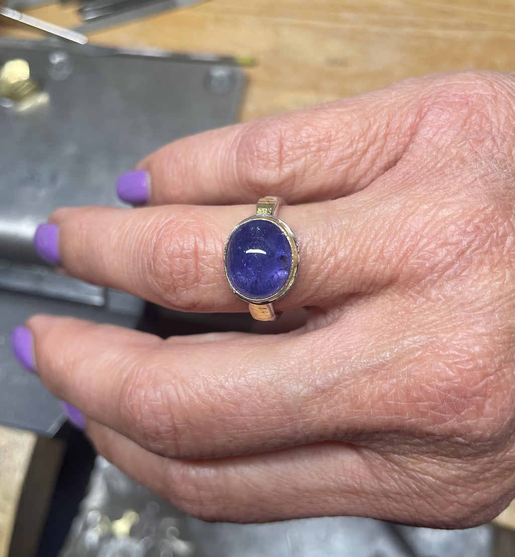 Tanzanite Ring in 18k Gold and Sterling, Statement Ring, US Size 7.5