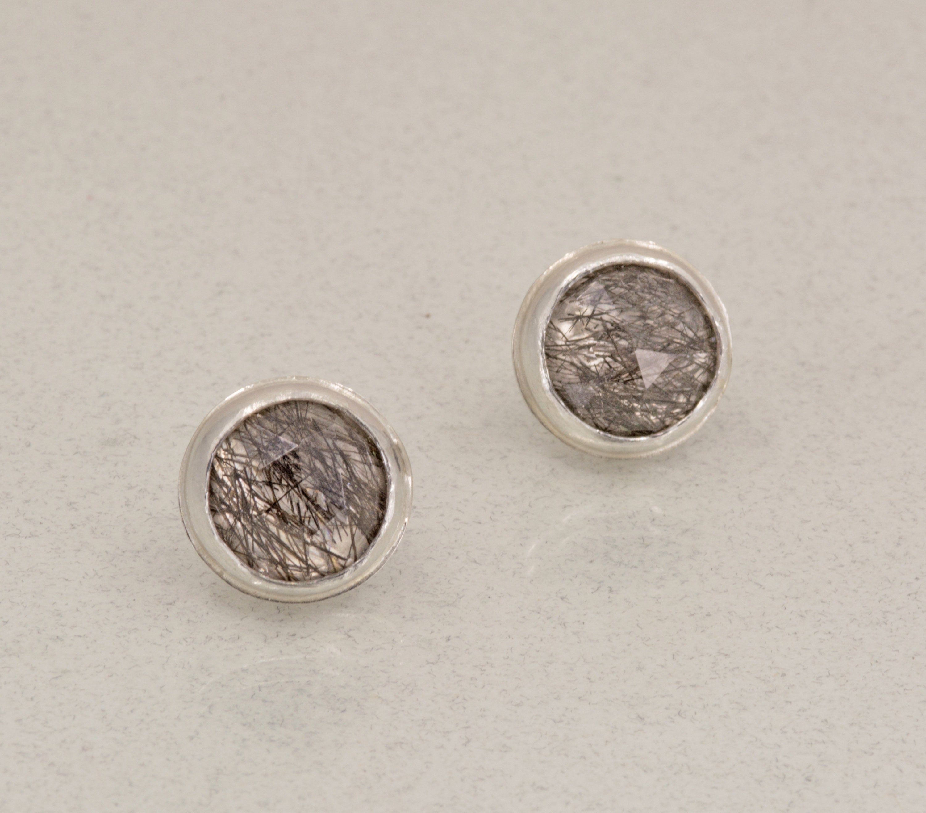 Black Tourmaline Quartz Studs: Sterling Silver Gemstone Earrings