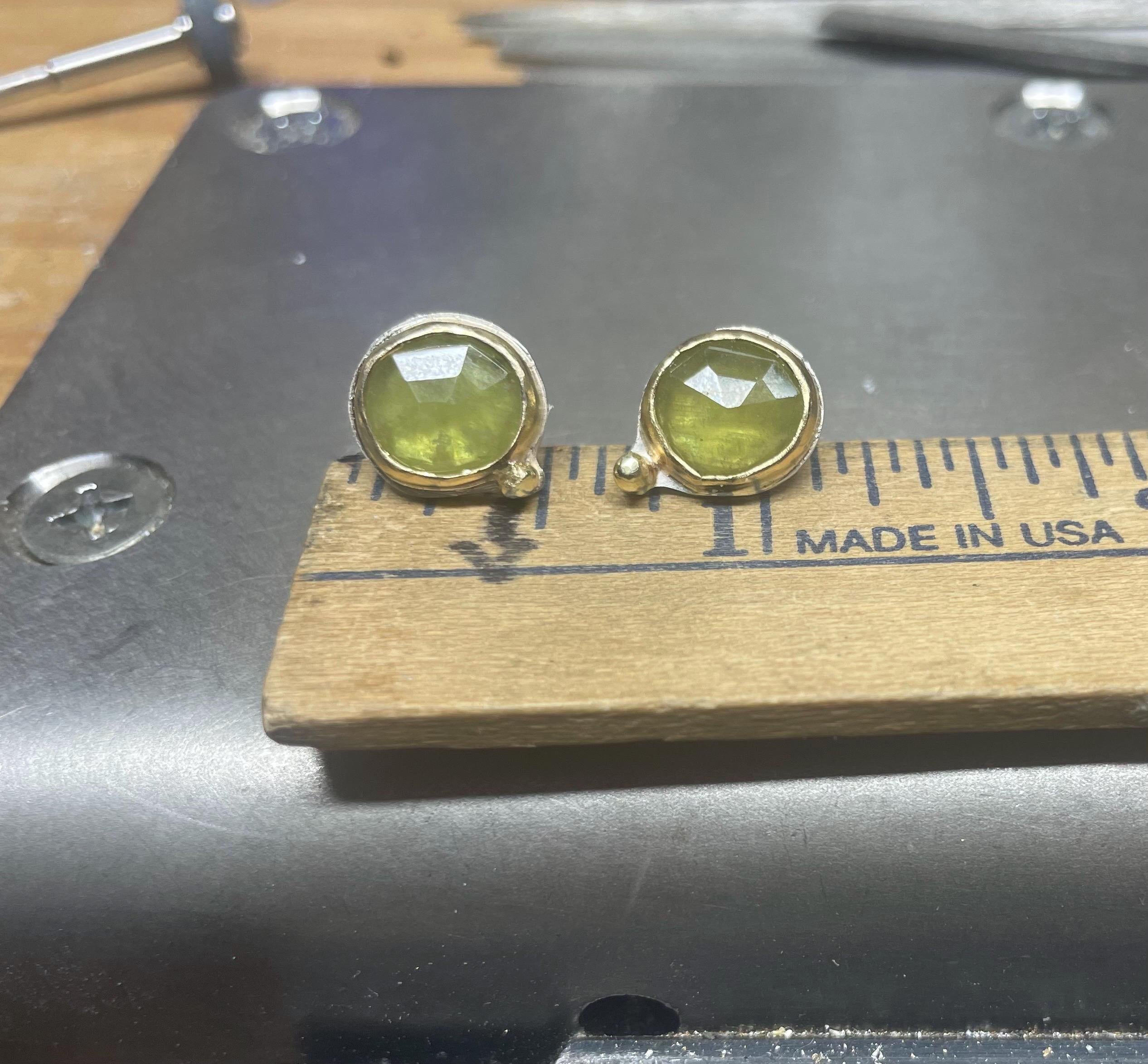 Green Sapphire Stud Earrings in Gold and Sterling, Rose Olive Green Gems, September Birthstone