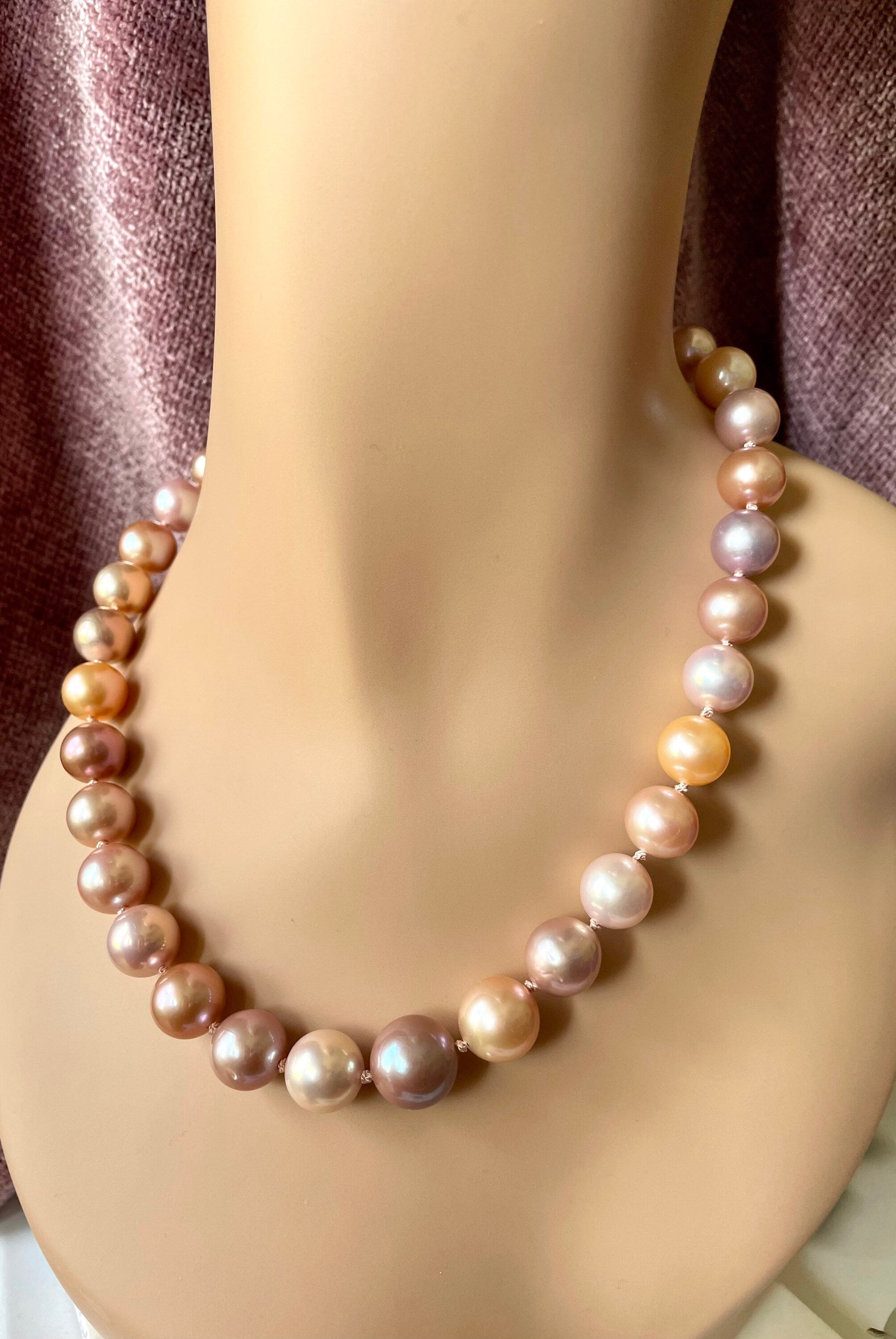 Edison Pearl Necklace: 14K Gold Clasp, Multi Color Freshwater Pearls